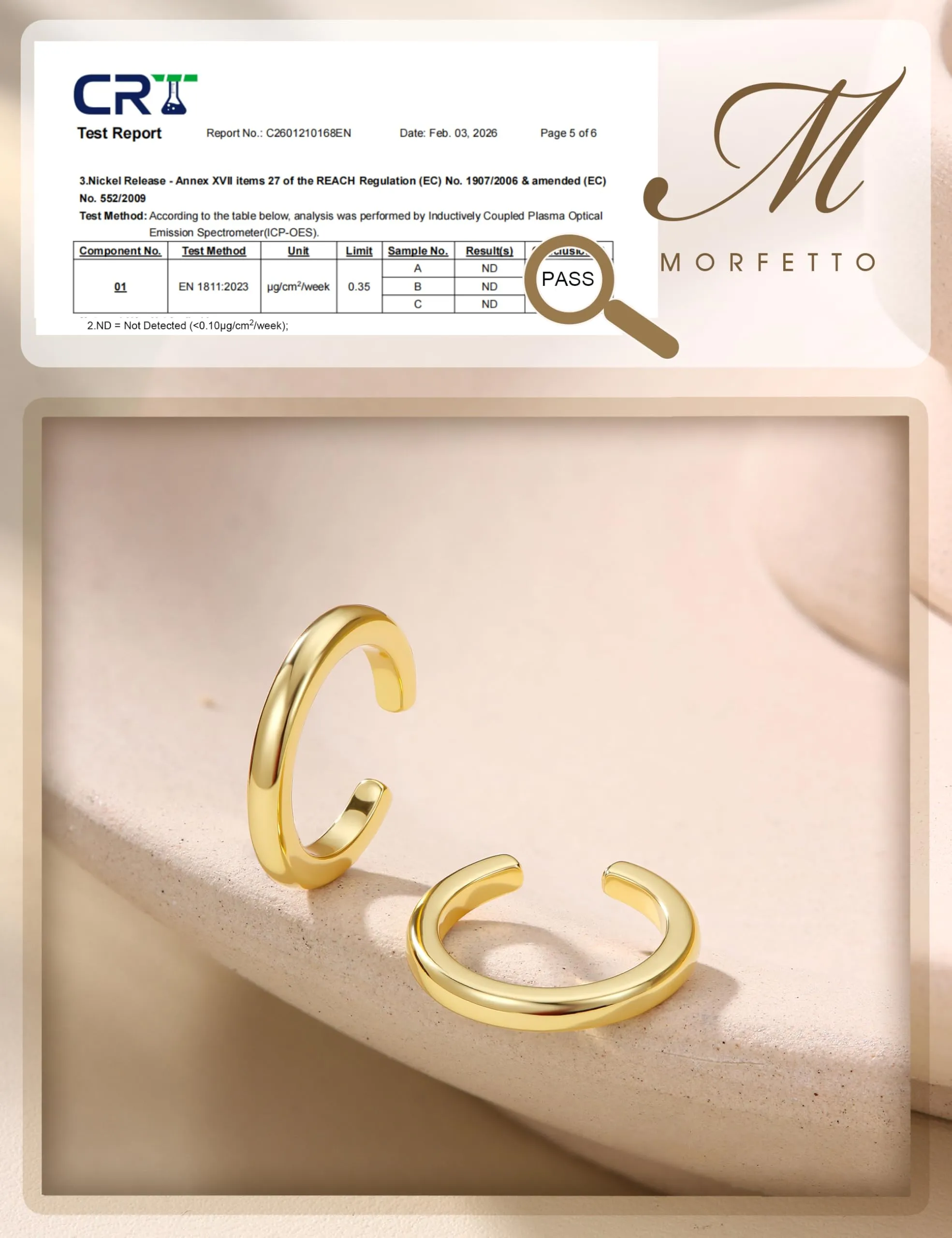 Morfetto Ear Cuff Orecchini Senza Buco Donna, Regolabili Ipoallergenici per Cartilagine Helix, Placcati in Oro 14k con Zirconi, Dorata Fascia - immagine 3