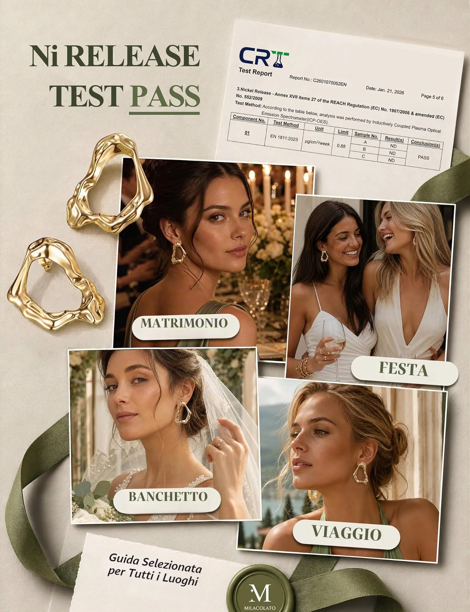 Milacolato Orecchini Donna Oro Statement Anallergici - immagine 4