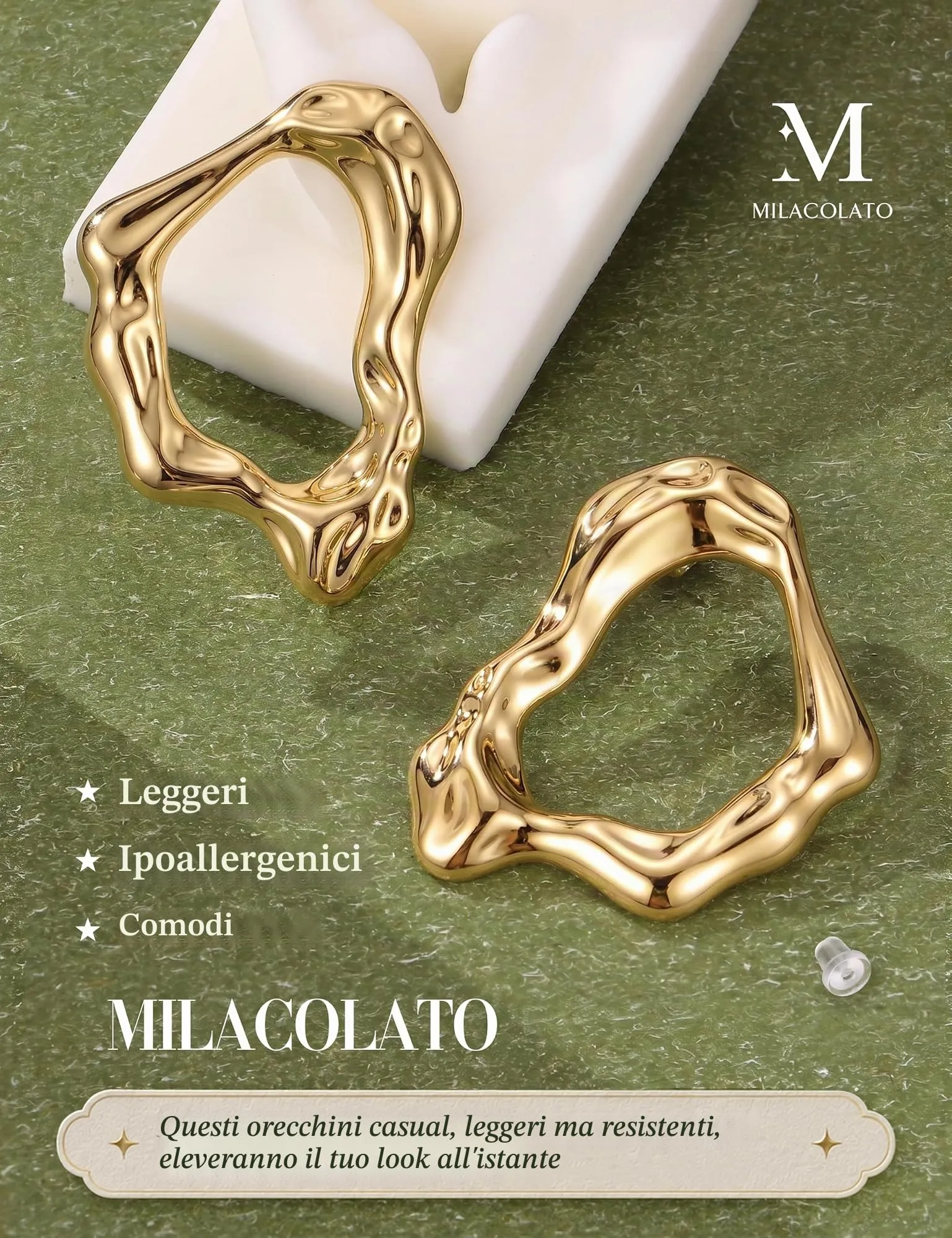 Milacolato Orecchini Donna Oro Statement Anallergici - immagine 5