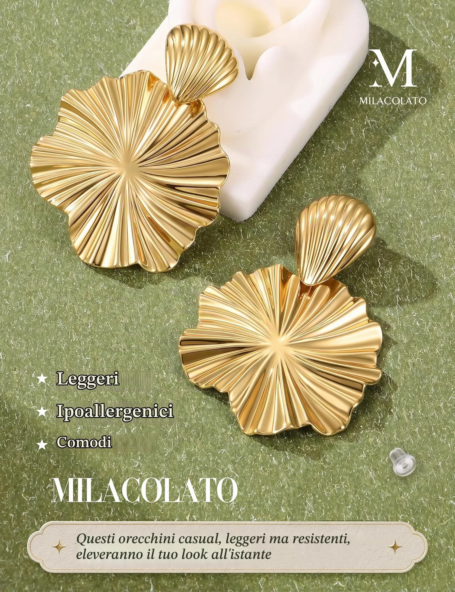 Milacolato Orecchini Statement Donna in Oro Anallergici - immagine 5