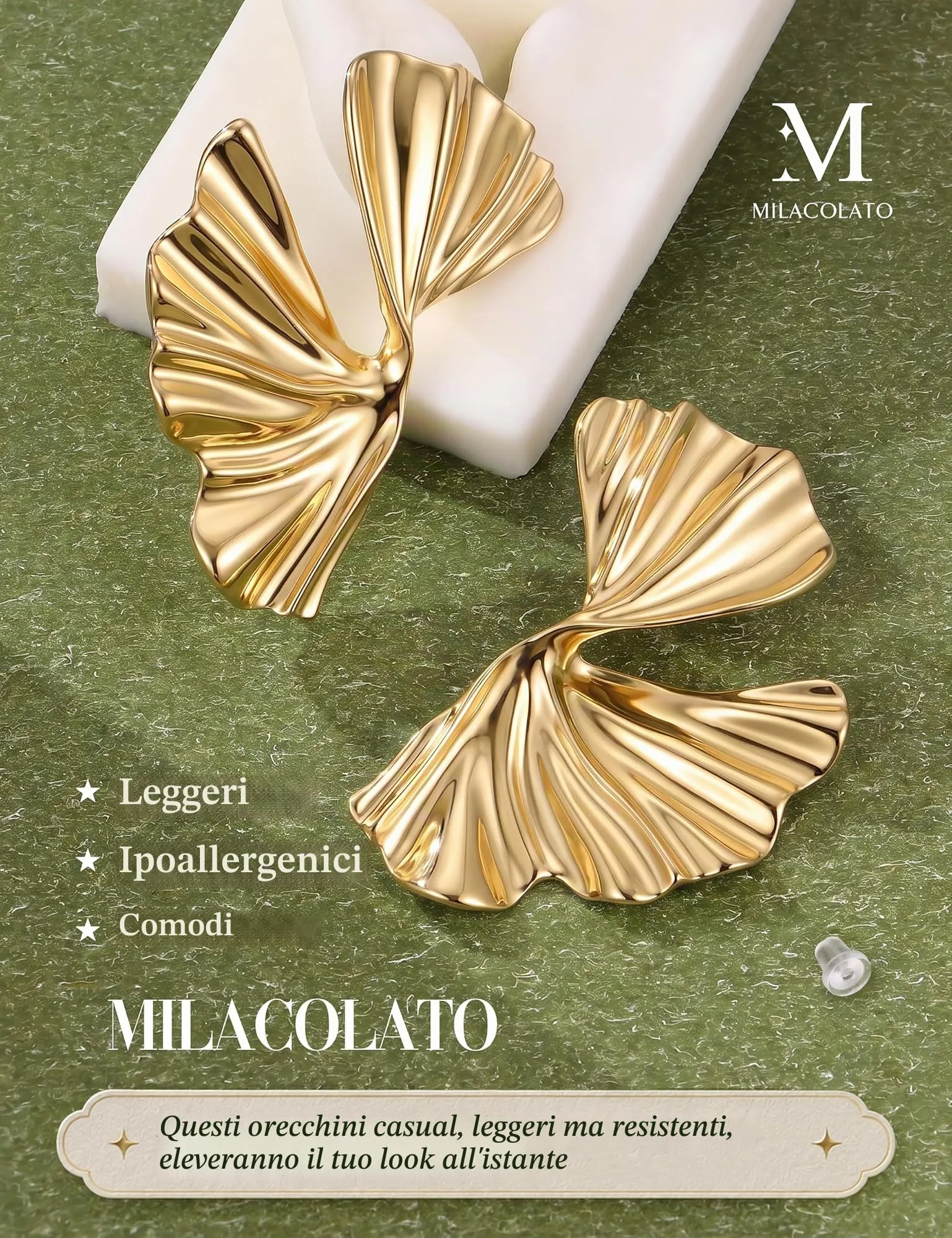 Milacolato Orecchini Statement Donna Oro Anallergici - immagine 5