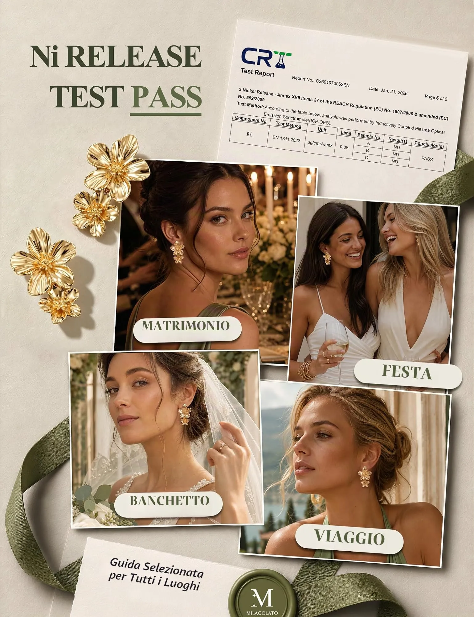 Milacolato Orecchini Donna Oro Statement Floreali Anallergici in Acciaio Inossidabile MLU-LJYER07-B - immagine 4