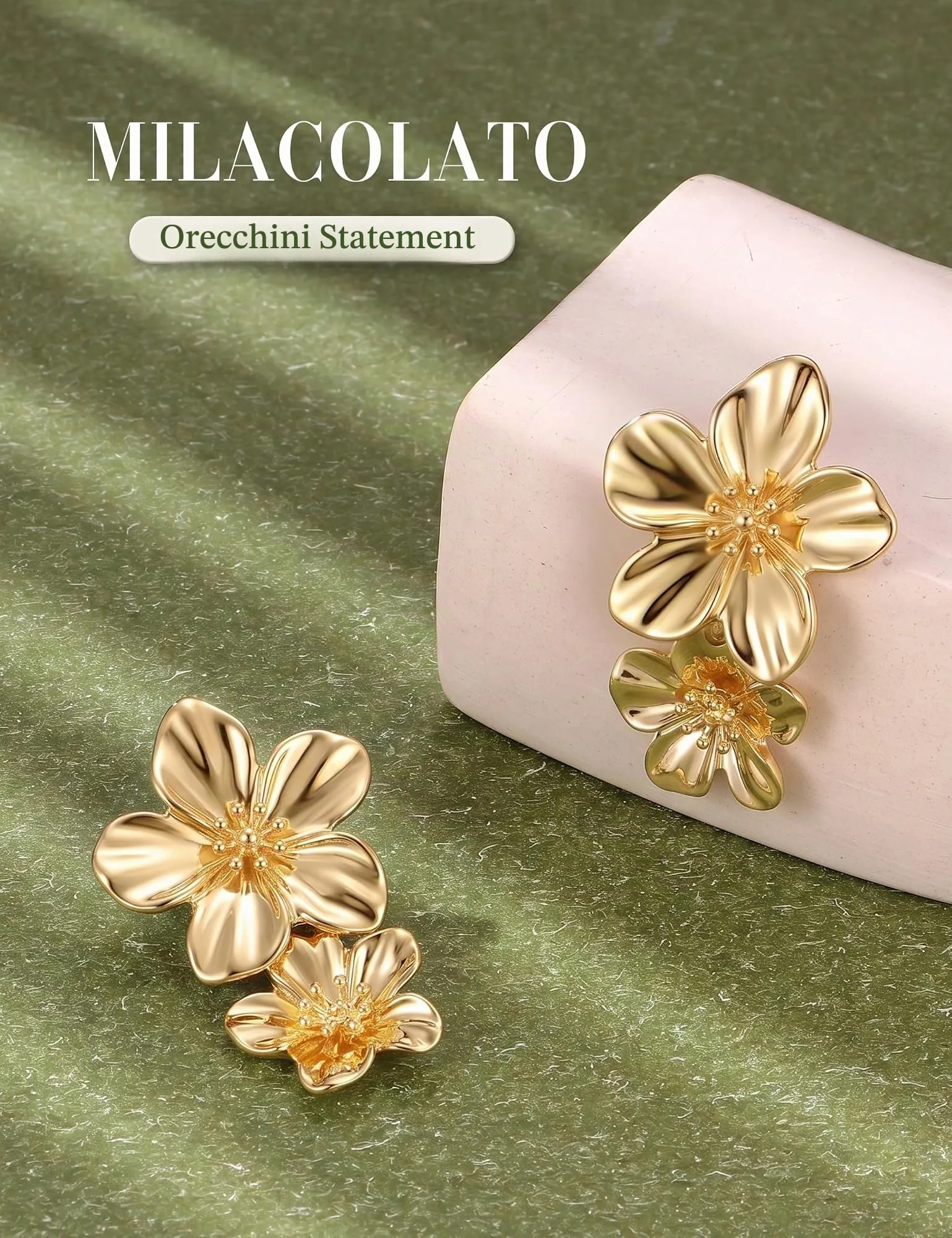 Milacolato Orecchini Donna Oro Statement Floreali Anallergici in Acciaio Inossidabile MLU-LJYER07-B - immagine 8