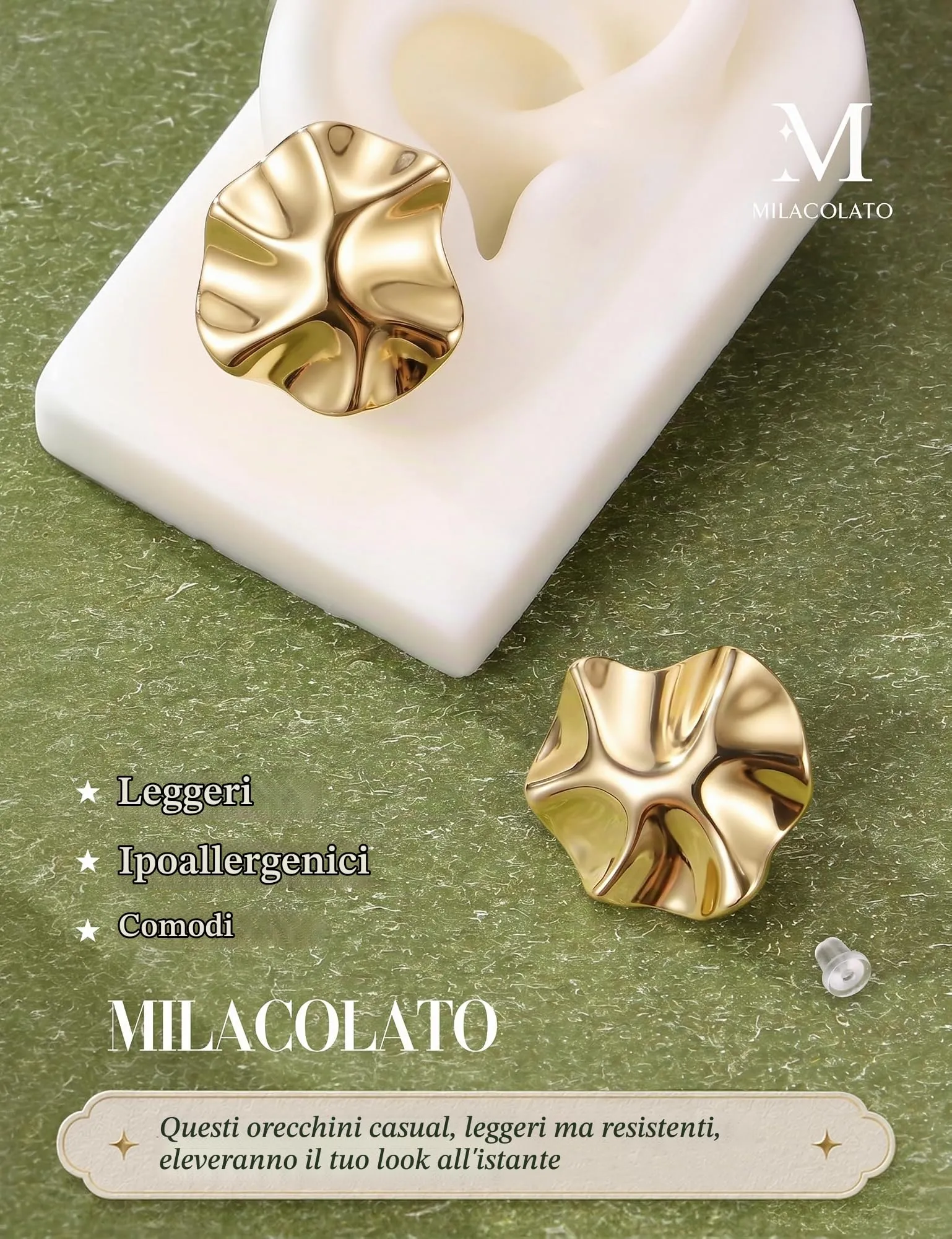 Milacolato Orecchini Statement Donna Oro Anallergici - immagine 5