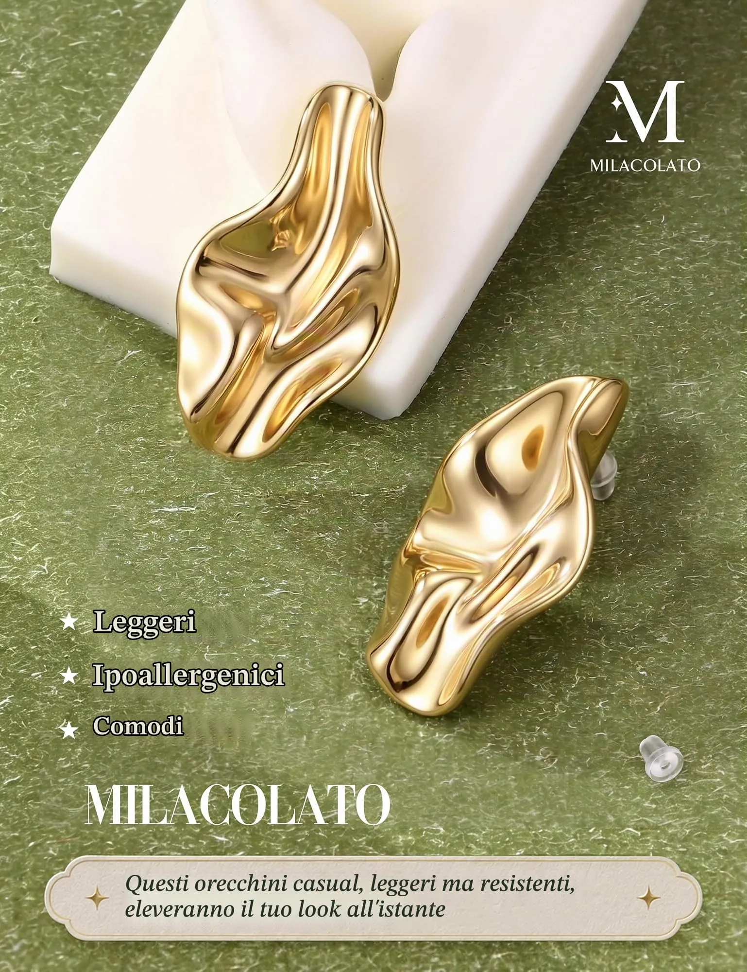 Milacolato Orecchini Donna Oro Statement Anallergici - immagine 5