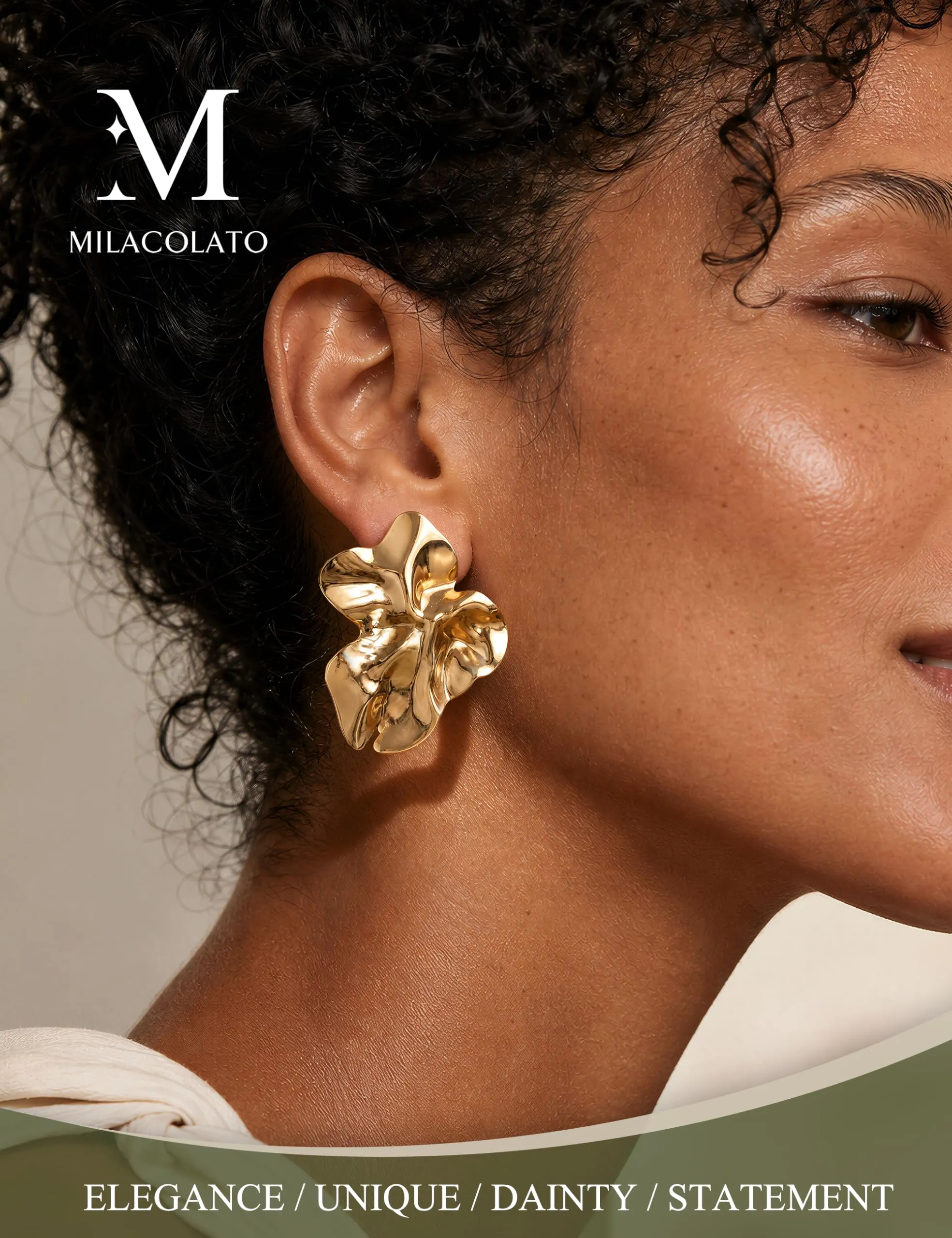 Milacolato Orecchini Donna Oro Statement Floreale Anallergici in Acciaio Inossidabile - immagine 2