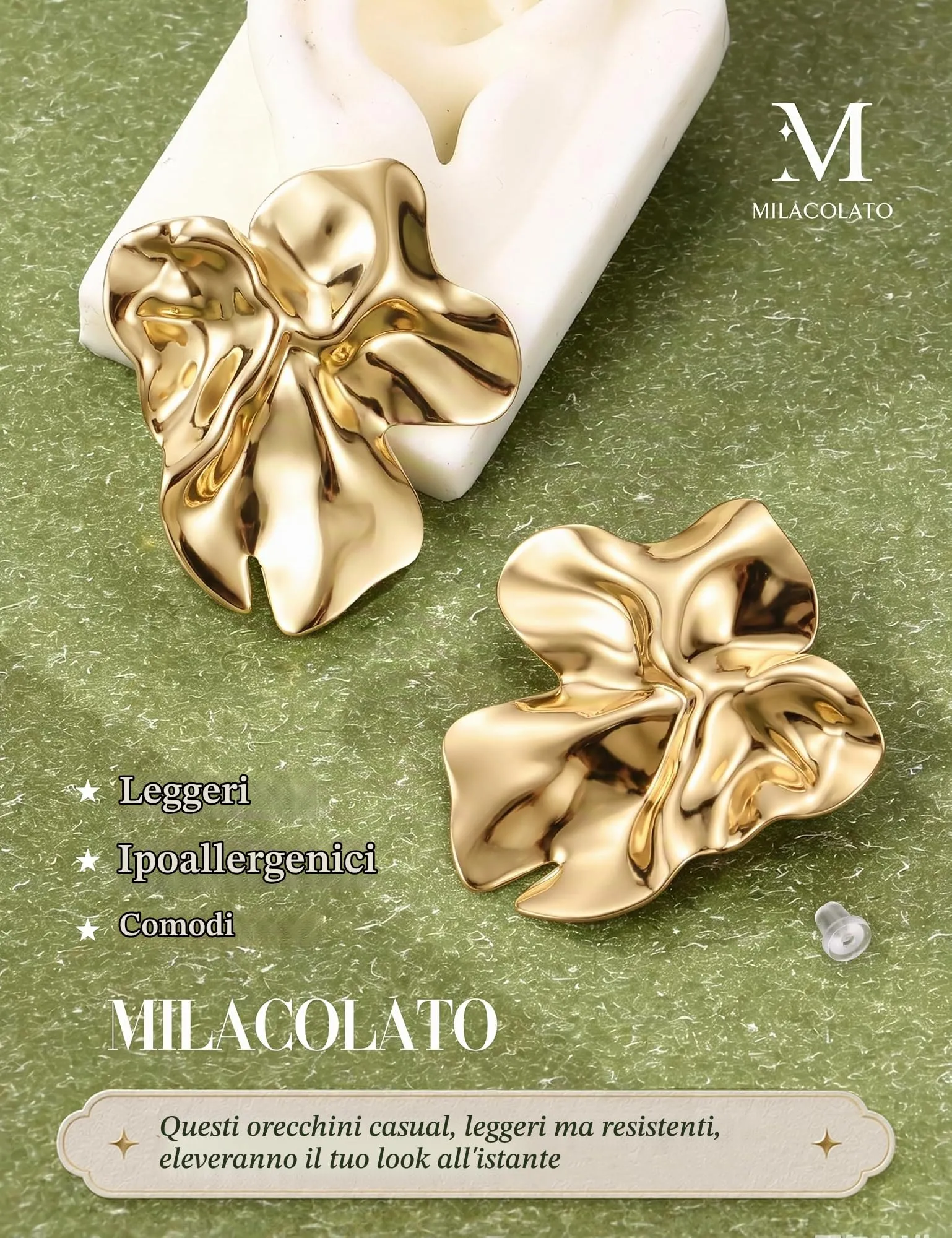 Milacolato Orecchini Donna Oro Statement Floreale Anallergici in Acciaio Inossidabile - immagine 5