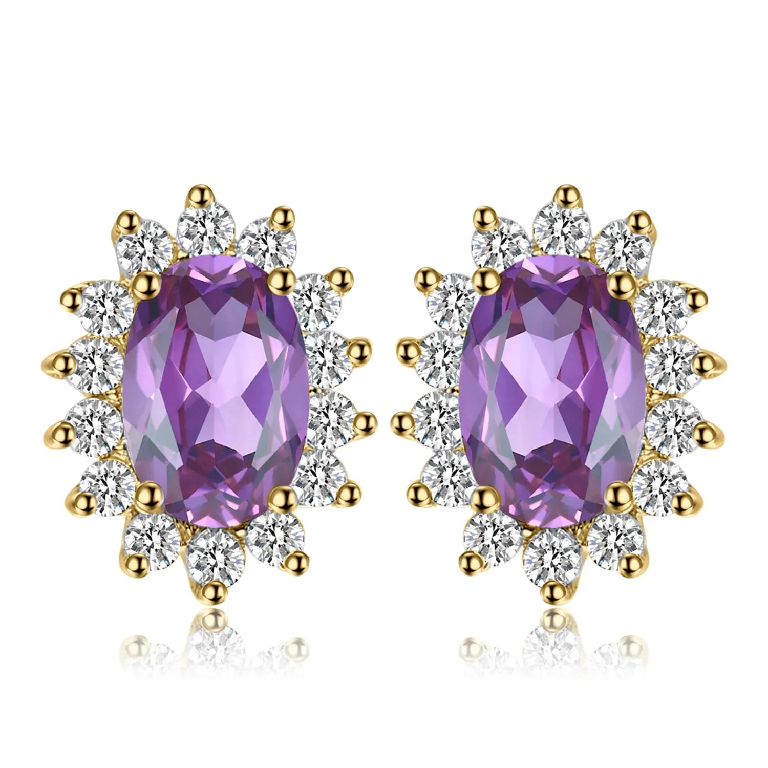 JewelryPalace Orecchini a Bottone Donna placcato oro giallo 14K con Amethyst Colored Cubic Zirconia Ovale - immagine 1