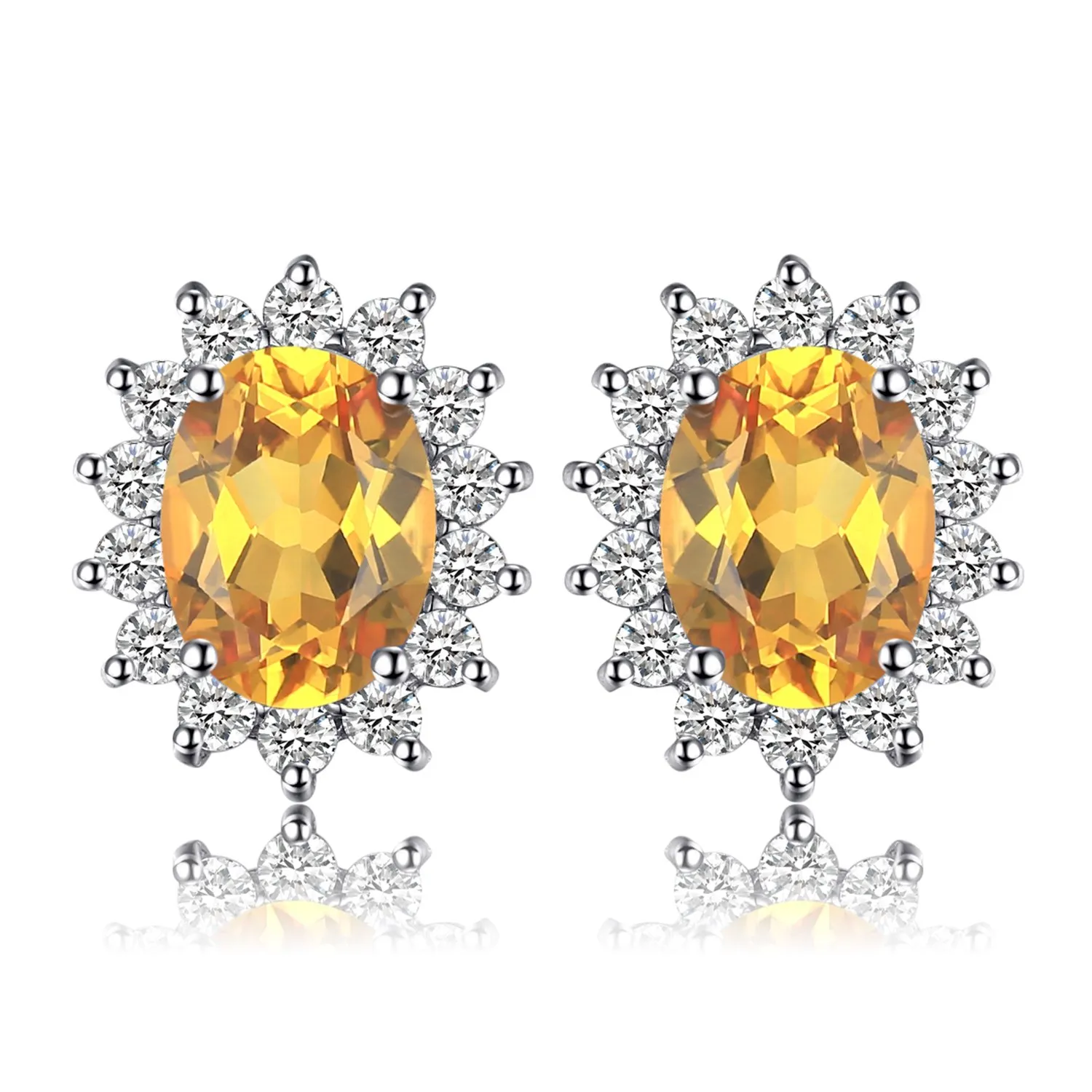JewelryPalace Orecchini a Bottone Donna placcato oro bianco 14K con Citrine Colored Nano Crystal Ovale - immagine 1