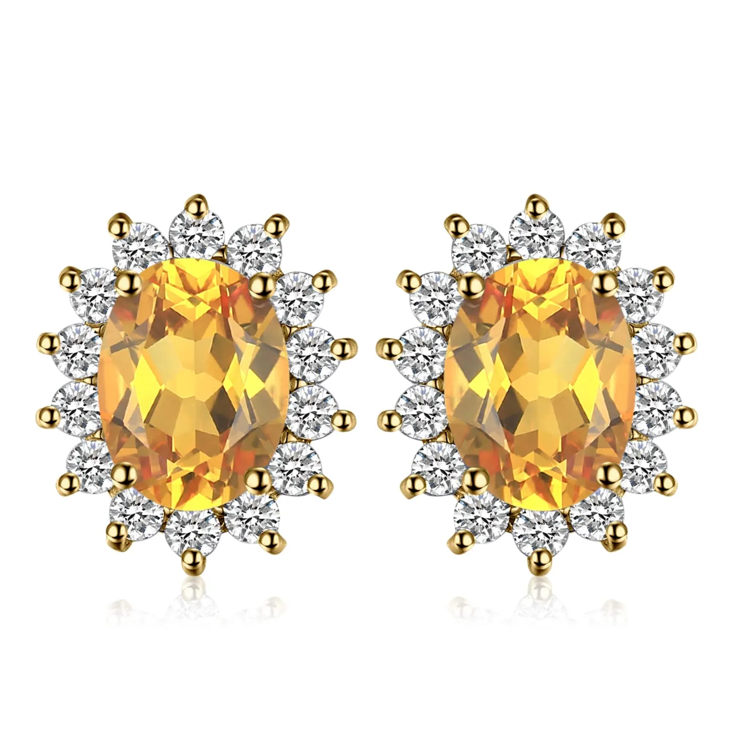 JewelryPalace Orecchini a Bottone Donna Placcato Oro 14K con Citrine Colored Nano Crystal, Forma Ovale - immagine 1