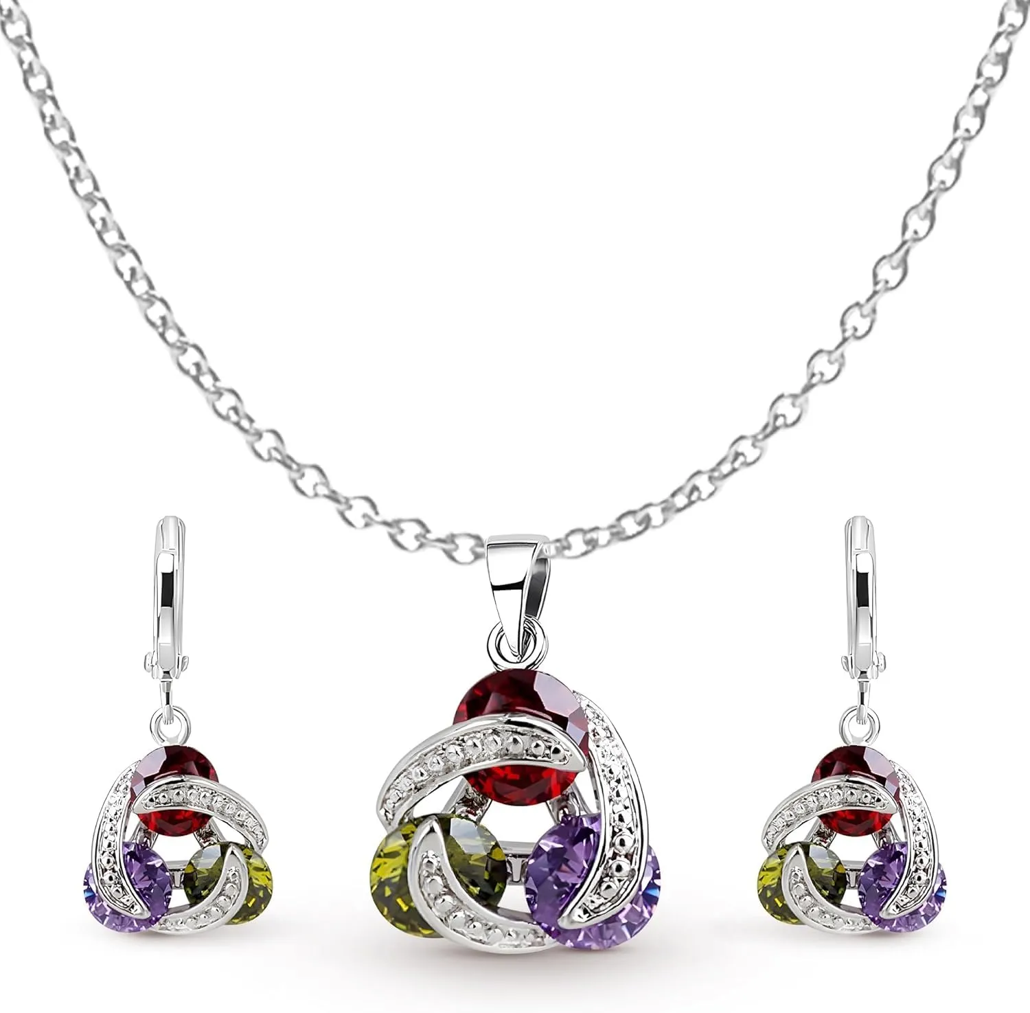 Crystalline Azuria Donna 18ct Placcato Oro Bianco Parure con Cristalli di Zirconi, Collana con Ciondolo 45 cm e Orecchini Pendenti - immagine 1