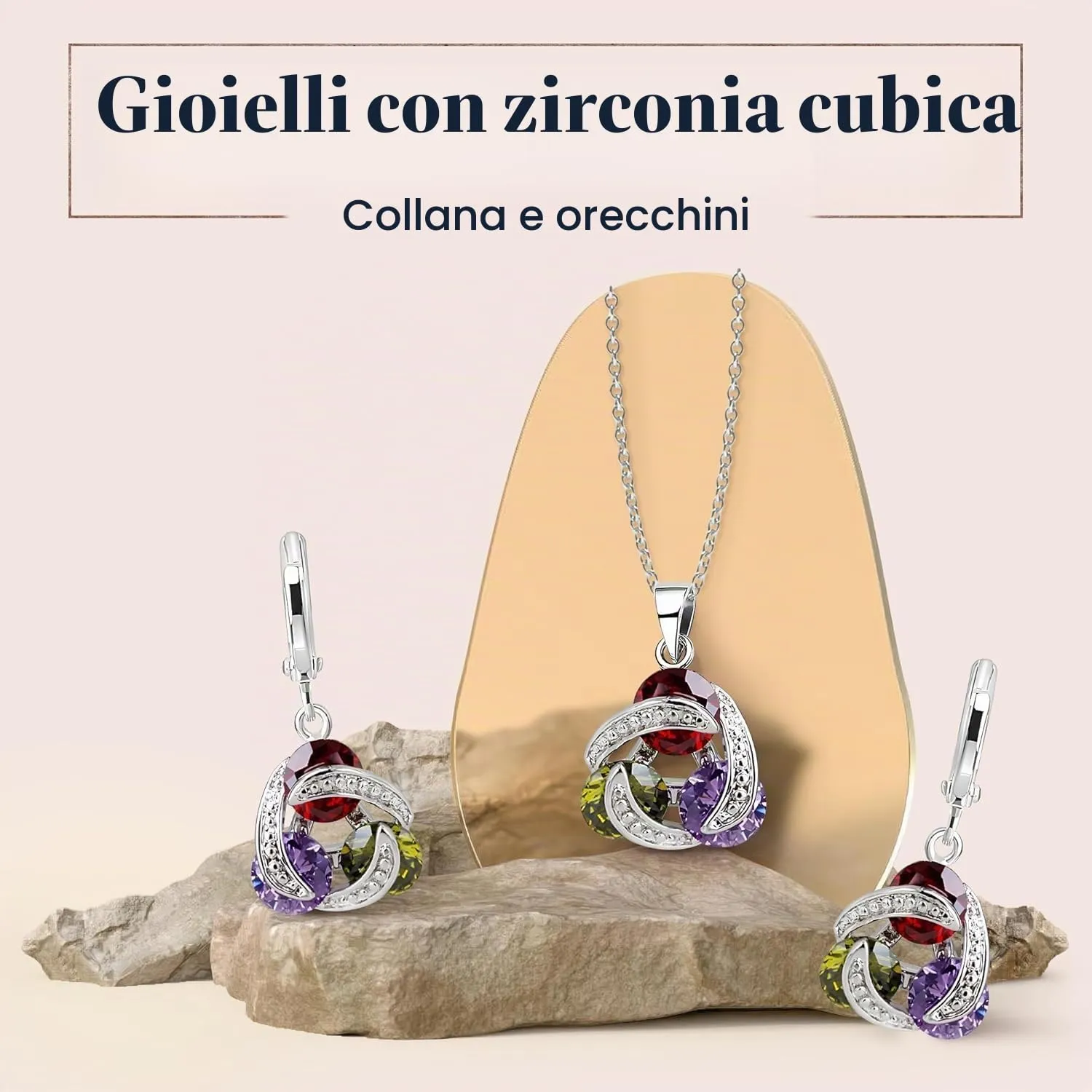 Crystalline Azuria Donna 18ct Placcato Oro Bianco Parure con Cristalli di Zirconi, Collana con Ciondolo 45 cm e Orecchini Pendenti - immagine 2