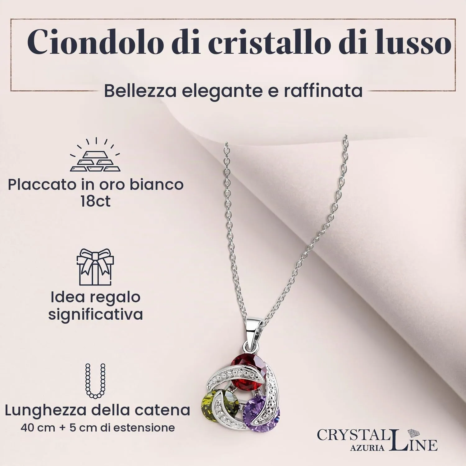 Crystalline Azuria Donna 18ct Placcato Oro Bianco Parure con Cristalli di Zirconi, Collana con Ciondolo 45 cm e Orecchini Pendenti - immagine 4