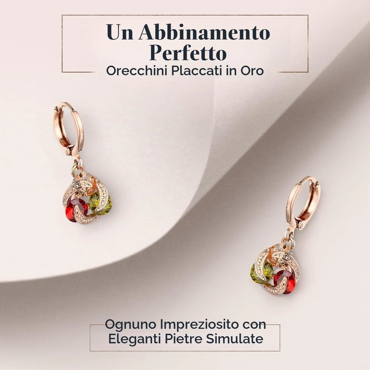 Crystalline Azuria Donna Parure in Oro Rosa 18ct con Cristalli Colorati e Zirconi, Collana con Ciondolo 45 cm e Orecchini Pendenti - immagine 5
