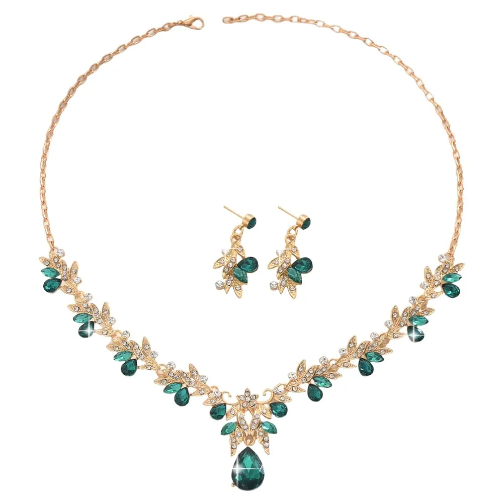 XFSRG Parure Gioielli Donna con Collana e Orecchini in Zircone (Verde) - immagine 1