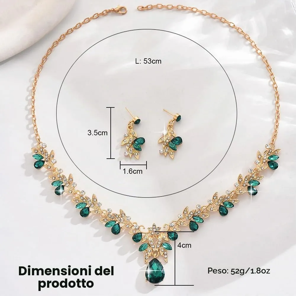 XFSRG Parure Gioielli Donna con Collana e Orecchini in Zircone (Verde) - immagine 2