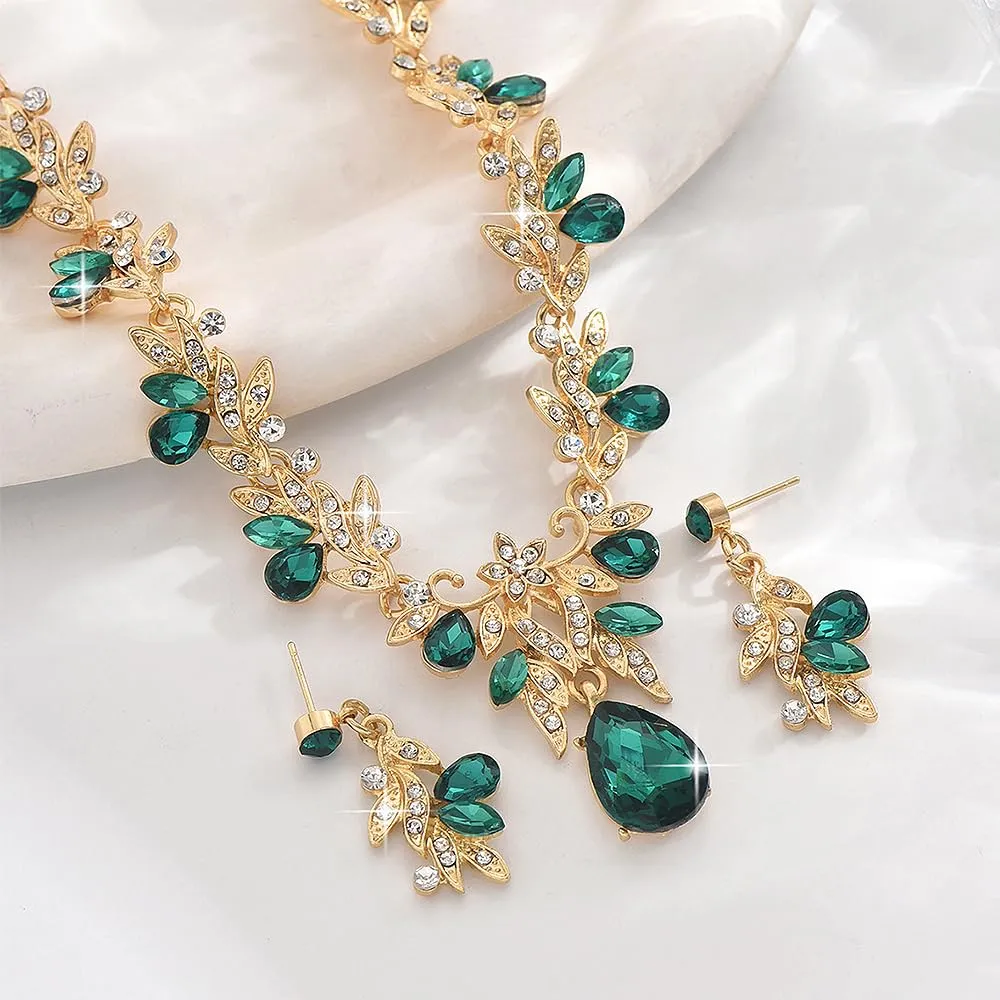 XFSRG Parure Gioielli Donna con Collana e Orecchini in Zircone (Verde) - immagine 3