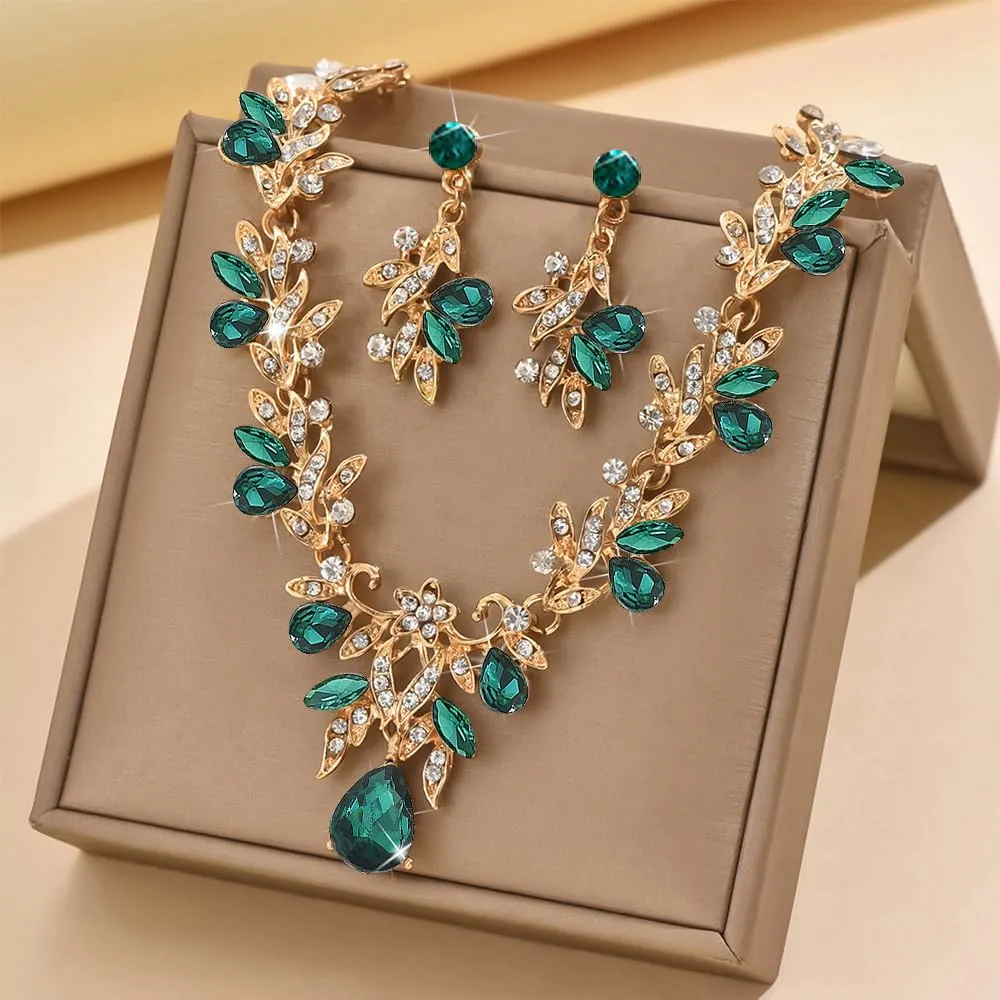 XFSRG Parure Gioielli Donna con Collana e Orecchini in Zircone (Verde) - immagine 4