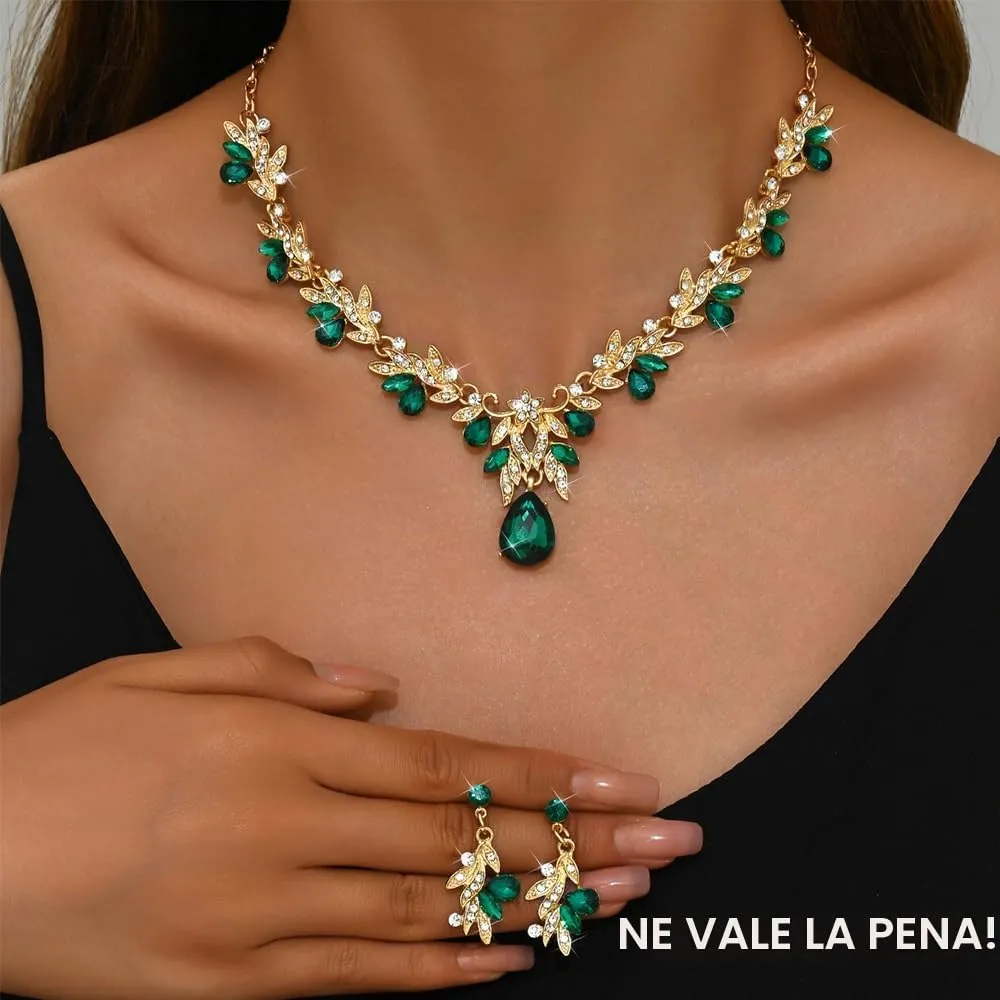 XFSRG Parure Gioielli Donna con Collana e Orecchini in Zircone (Verde) - immagine 5