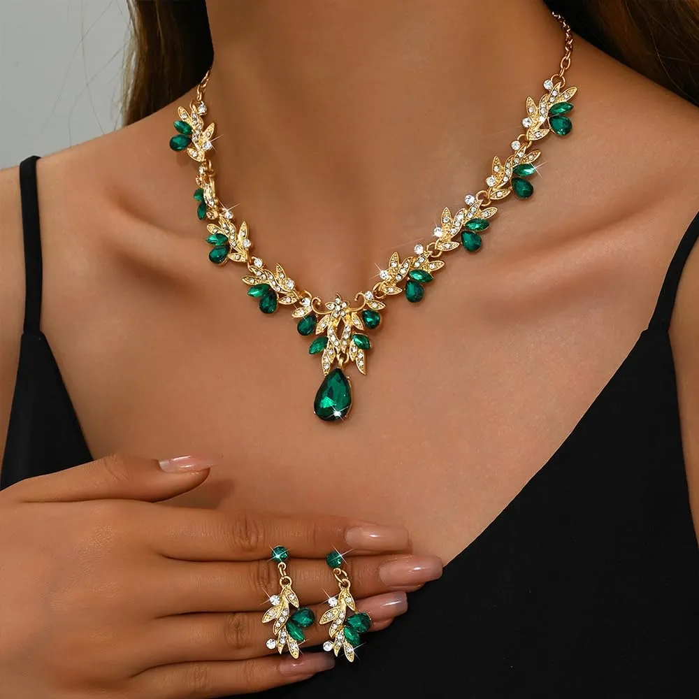 XFSRG Parure Gioielli Donna con Collana e Orecchini in Zircone (Verde) - immagine 6