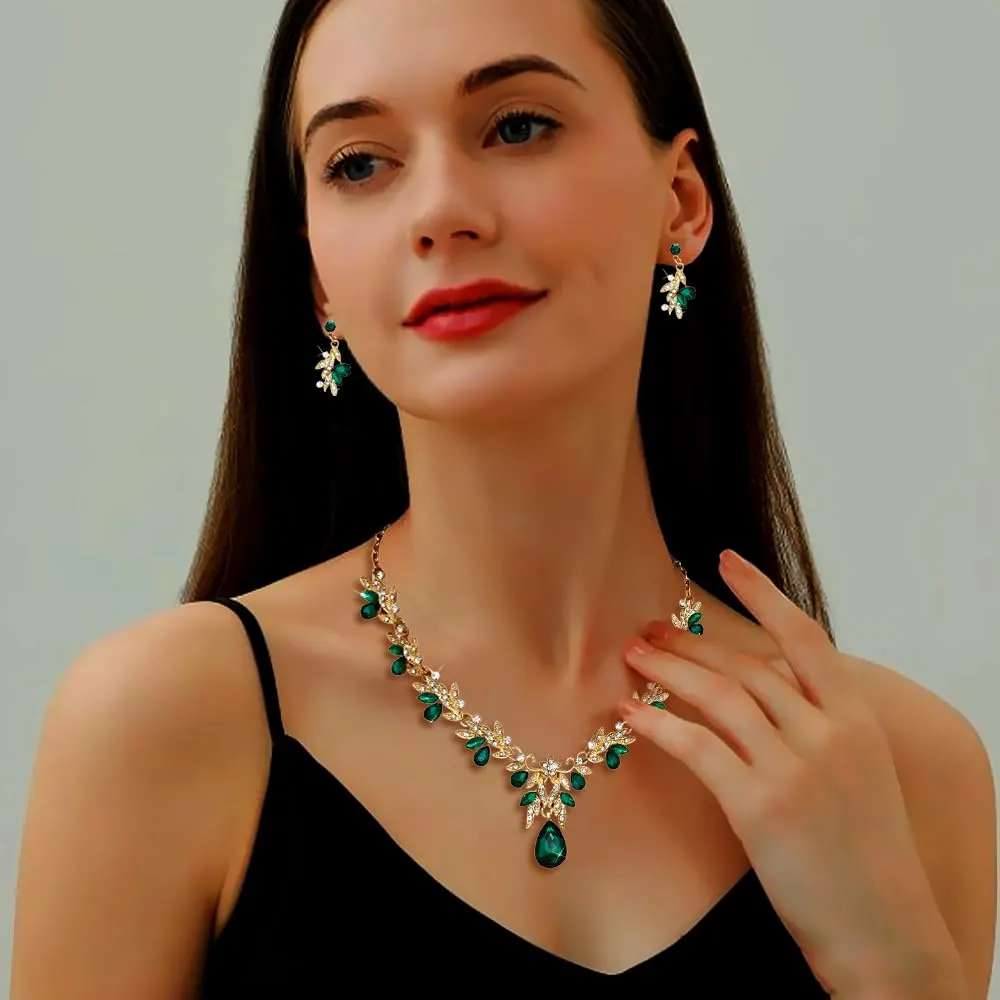XFSRG Parure Gioielli Donna con Collana e Orecchini in Zircone (Verde) - immagine 7