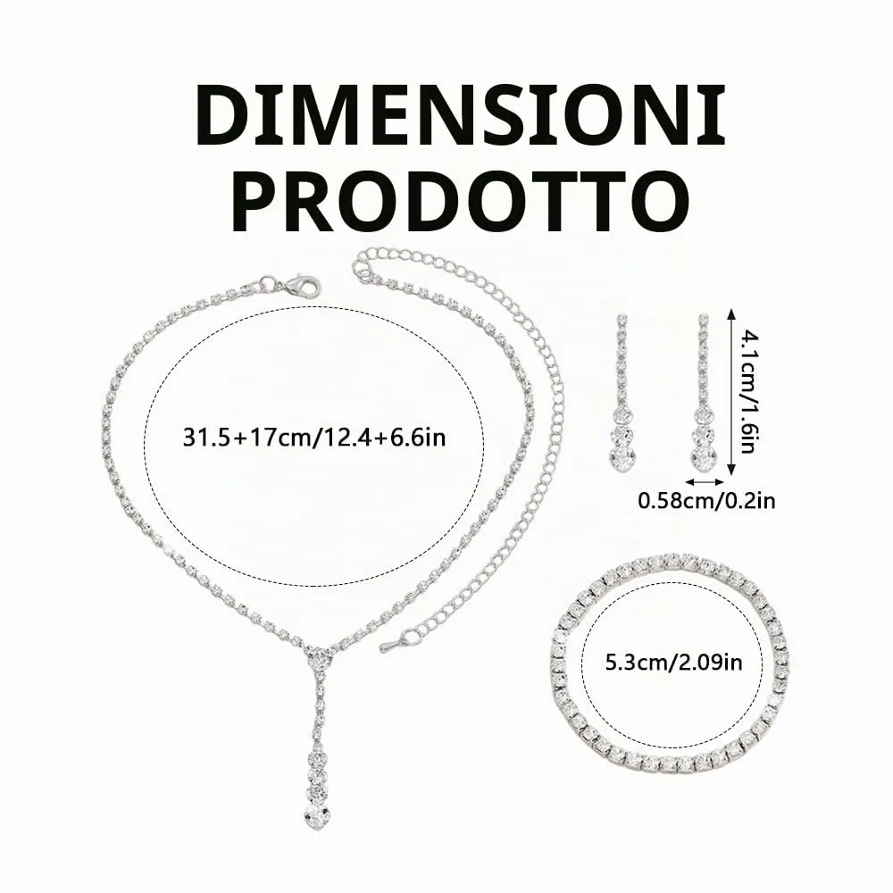 XFSRG Set di Gioielli Donna con Collana, Orecchini e Bracciale in Strass e Zirconi (Argento) - immagine 2