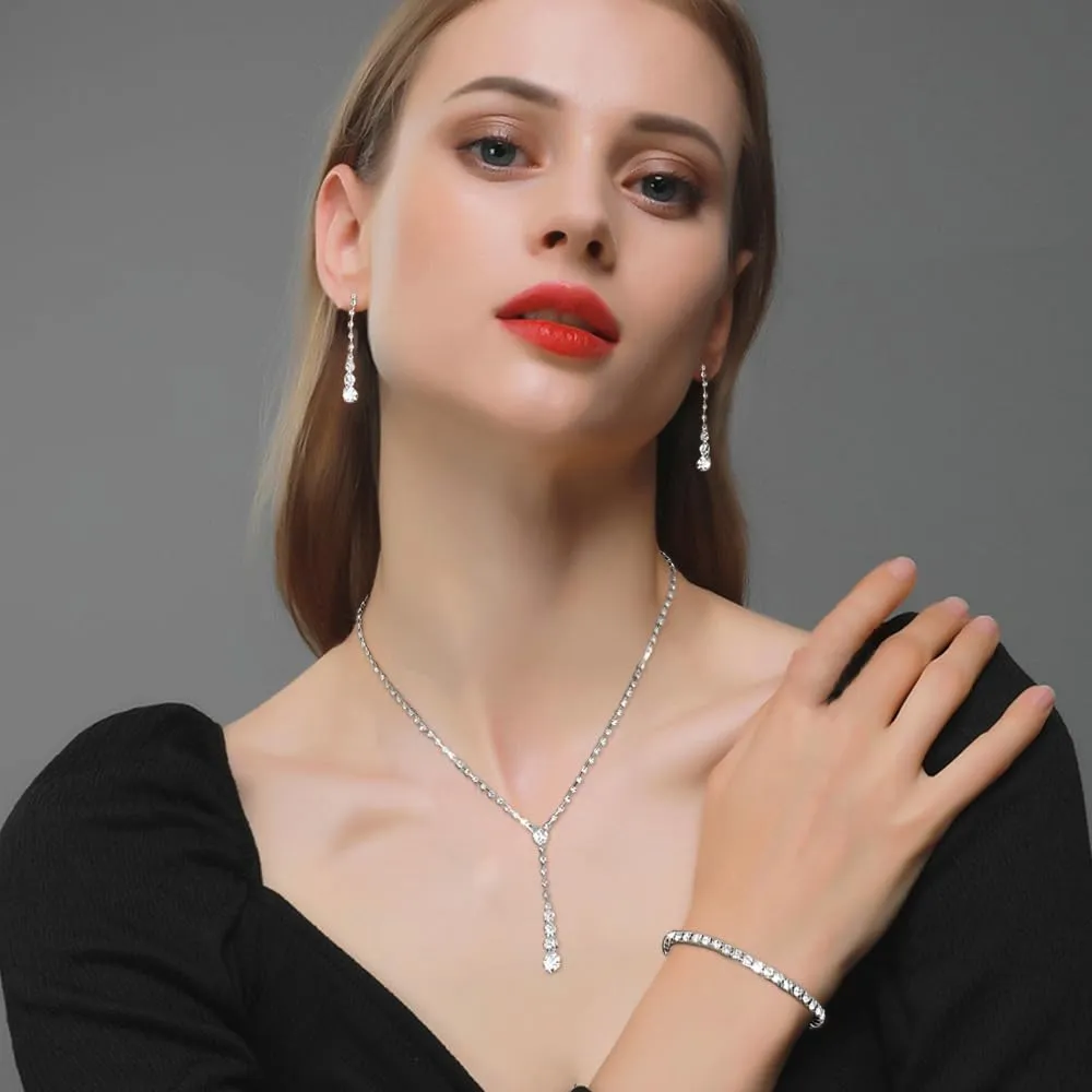 XFSRG Set di Gioielli Donna con Collana, Orecchini e Bracciale in Strass e Zirconi (Argento) - immagine 5