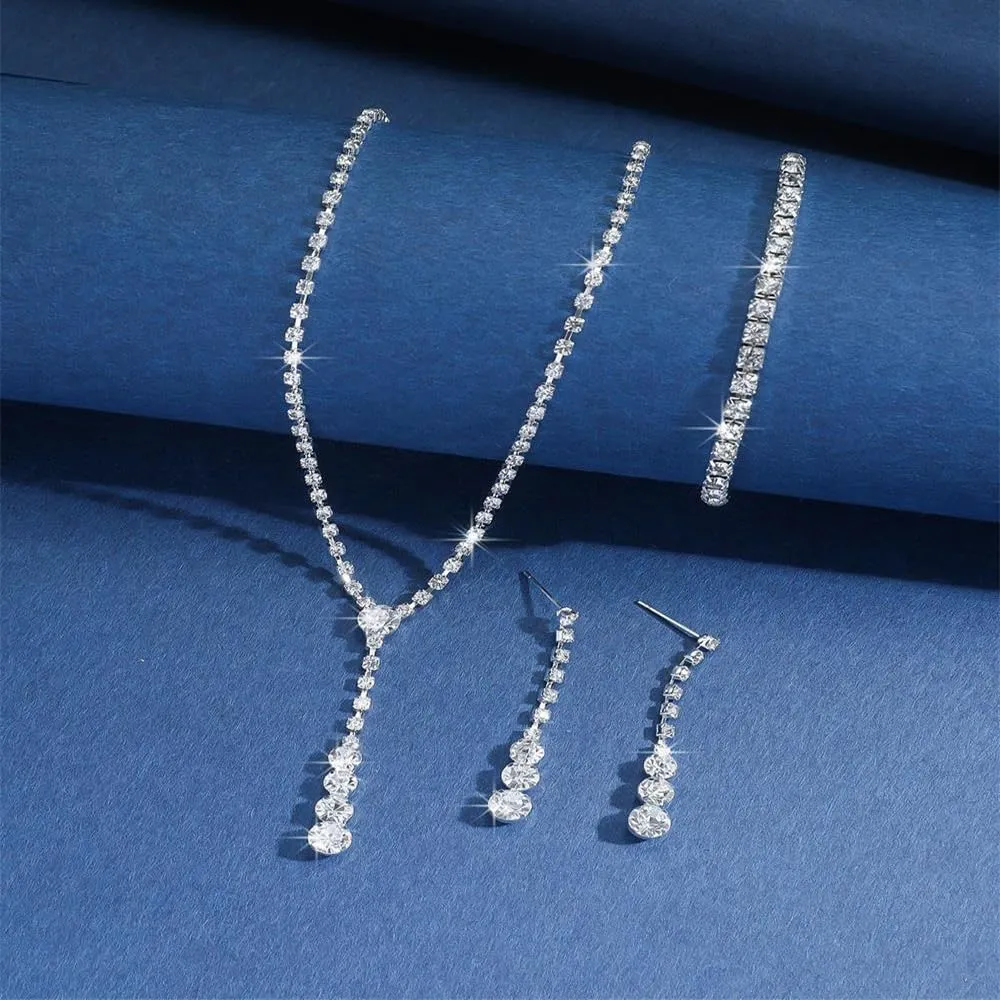 XFSRG Set di Gioielli Donna con Collana, Orecchini e Bracciale in Strass e Zirconi (Argento) - immagine 6