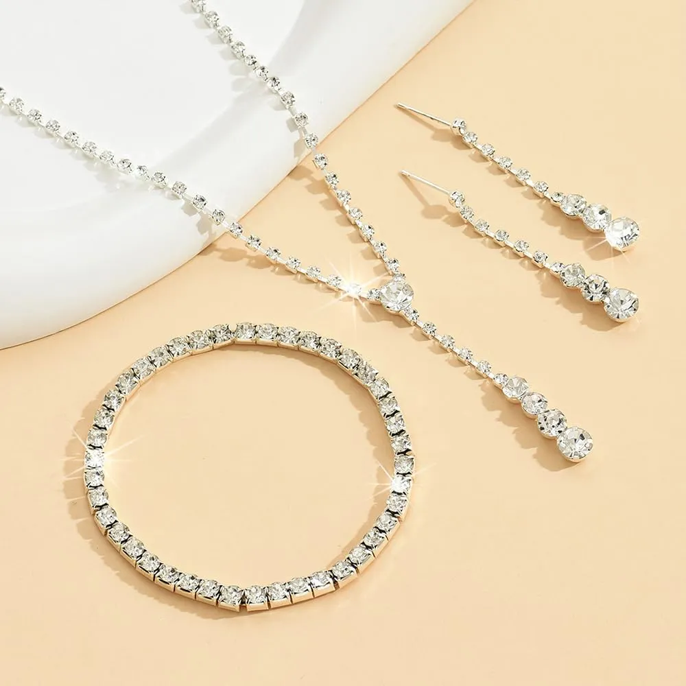 XFSRG Set di Gioielli Donna con Collana, Orecchini e Bracciale in Strass e Zirconi (Argento) - immagine 7