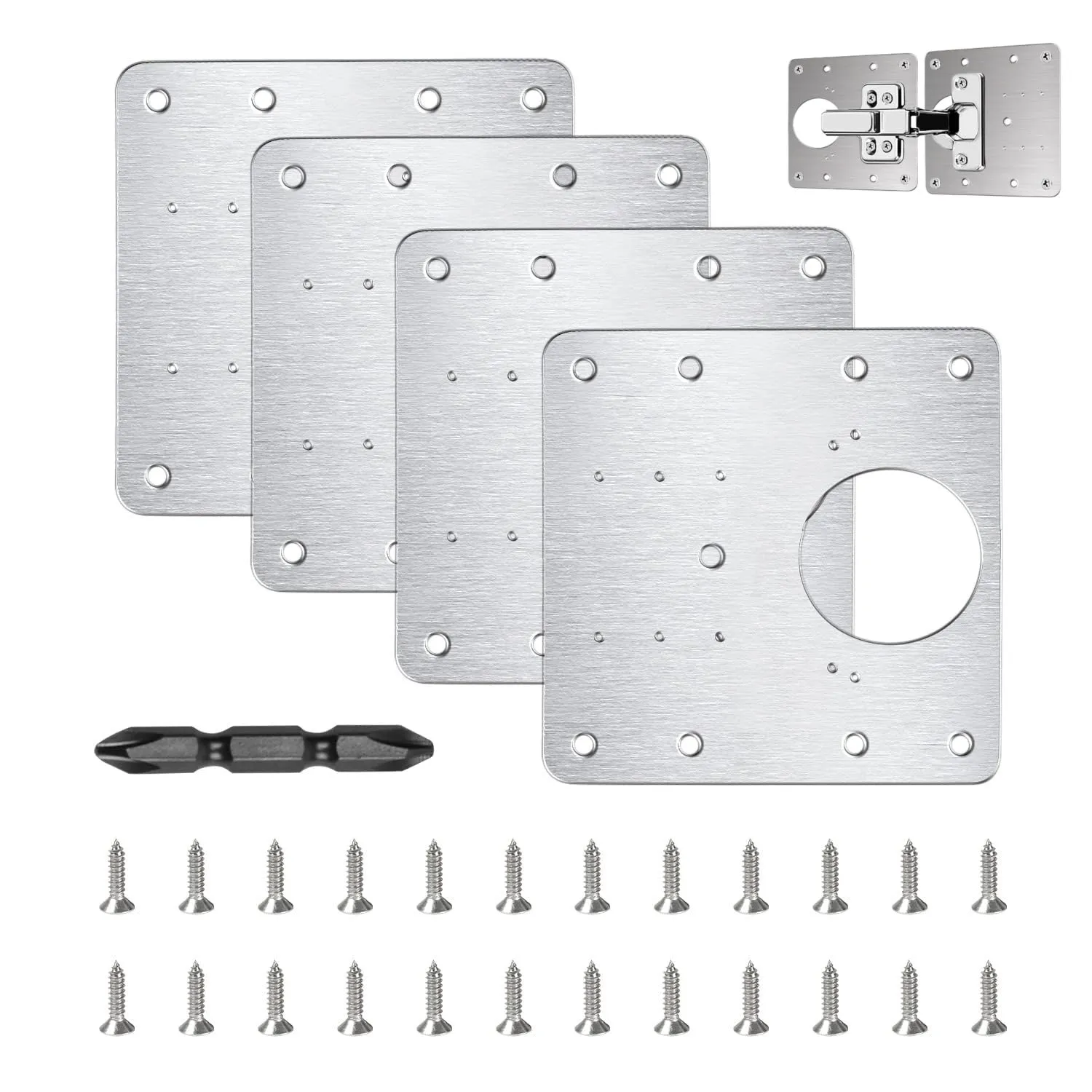 Flintronic Piastre di Riparazione per Cerniere, 4 Pezzi con 24 Viti, 90x90mm, Acciaio Inossidabile - immagine 1