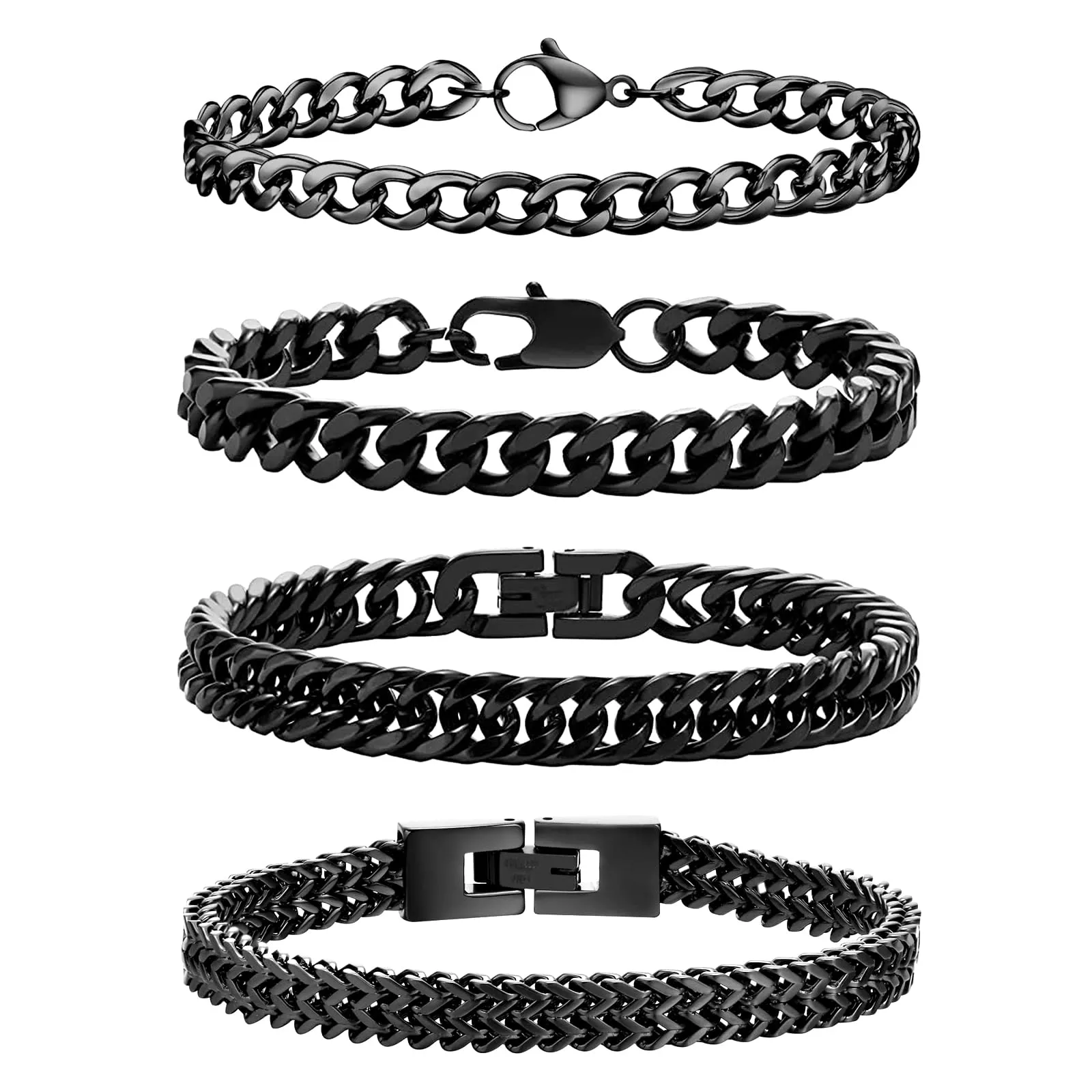 Esmoly Set 4 Bracciali Uomo Catena Cubana in Acciaio Inossidabile 316L - Nero, 21 cm - immagine 1