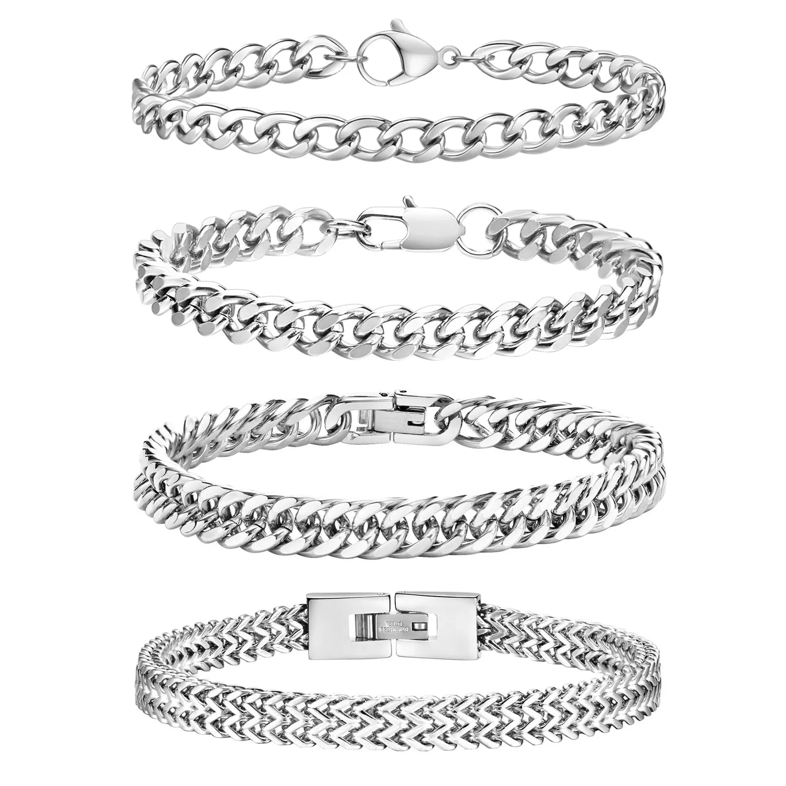 Esmoly Bracciale Uomo Catena Cubana in Acciaio Inossidabile 316L, Argento, 19cm - immagine 1