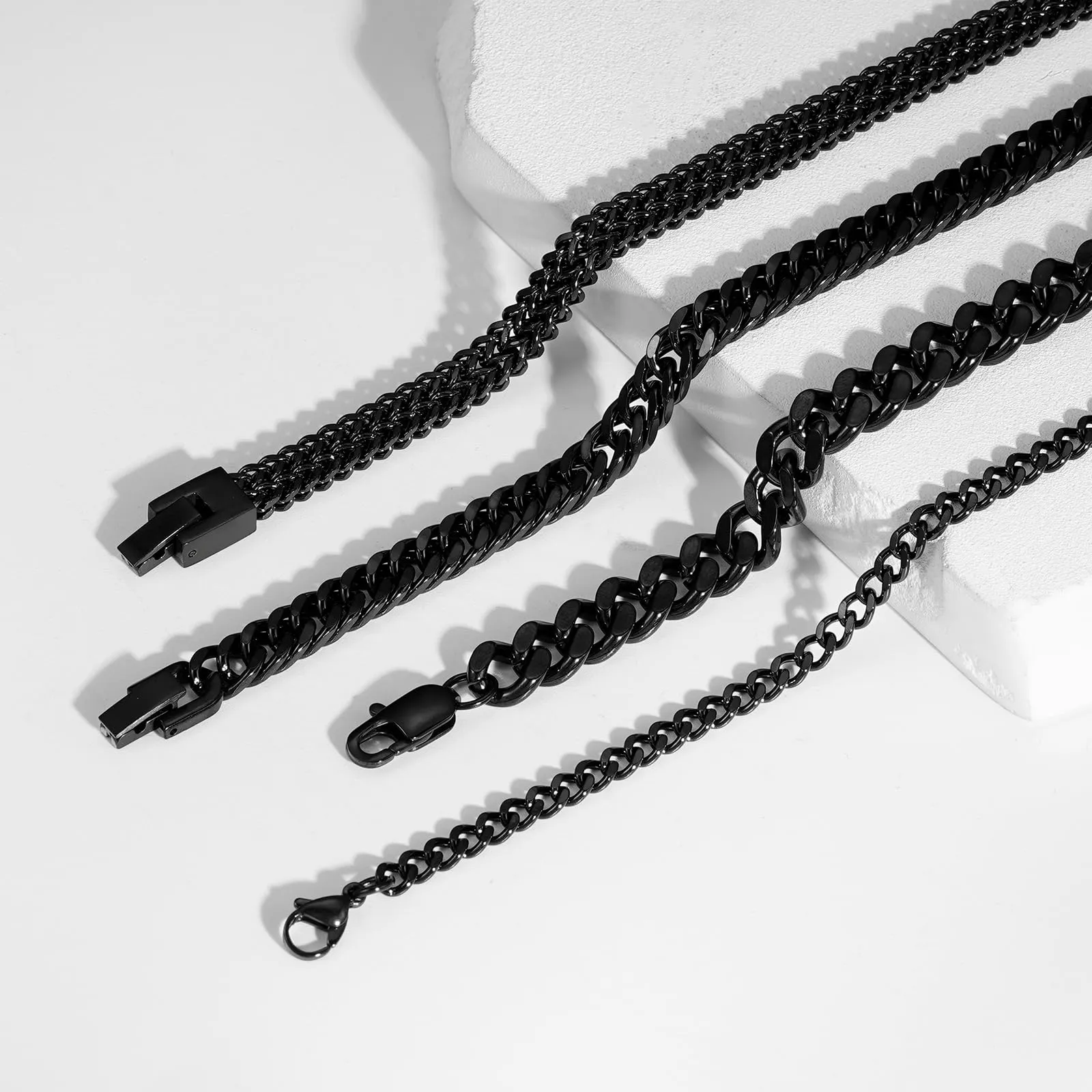 Esmoly Set 4 Bracciali Uomo Catena Cubana in Acciaio Inossidabile 316L - Nero 23 cm - immagine 3
