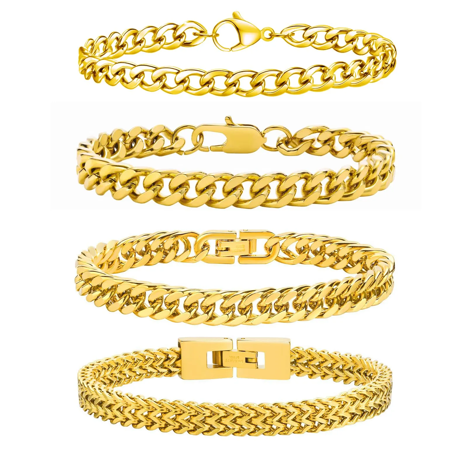 Esmoly Bracciale Uomo Catena Cubana in Acciaio Inossidabile 316L, Oro 19cm - immagine 1