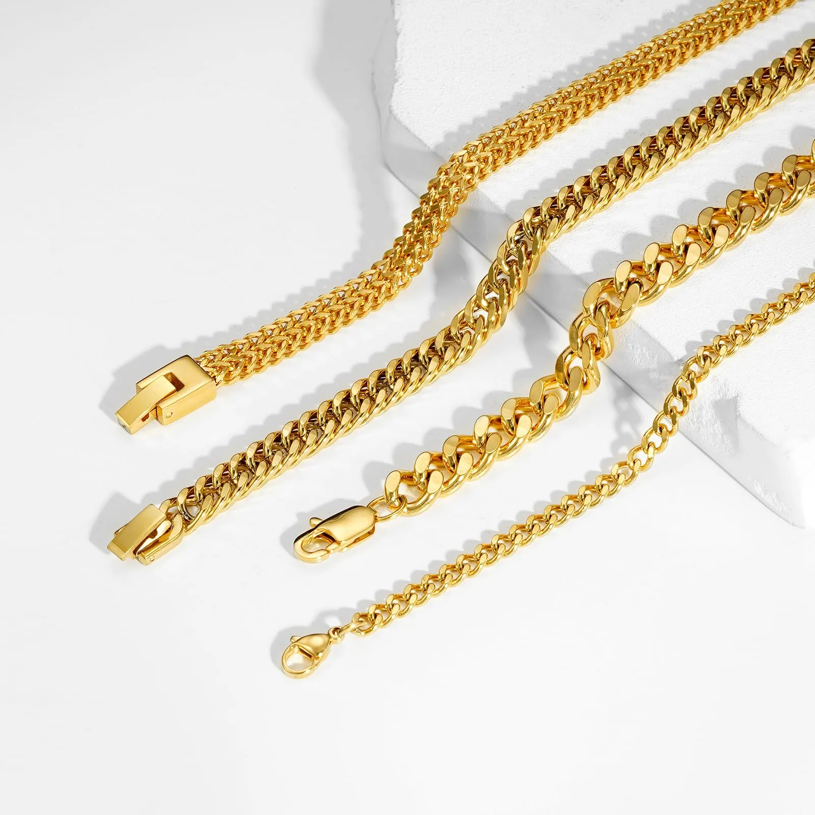 Esmoly Bracciale Uomo Catena Cubana in Acciaio Inossidabile 316L, Oro 19cm - immagine 3