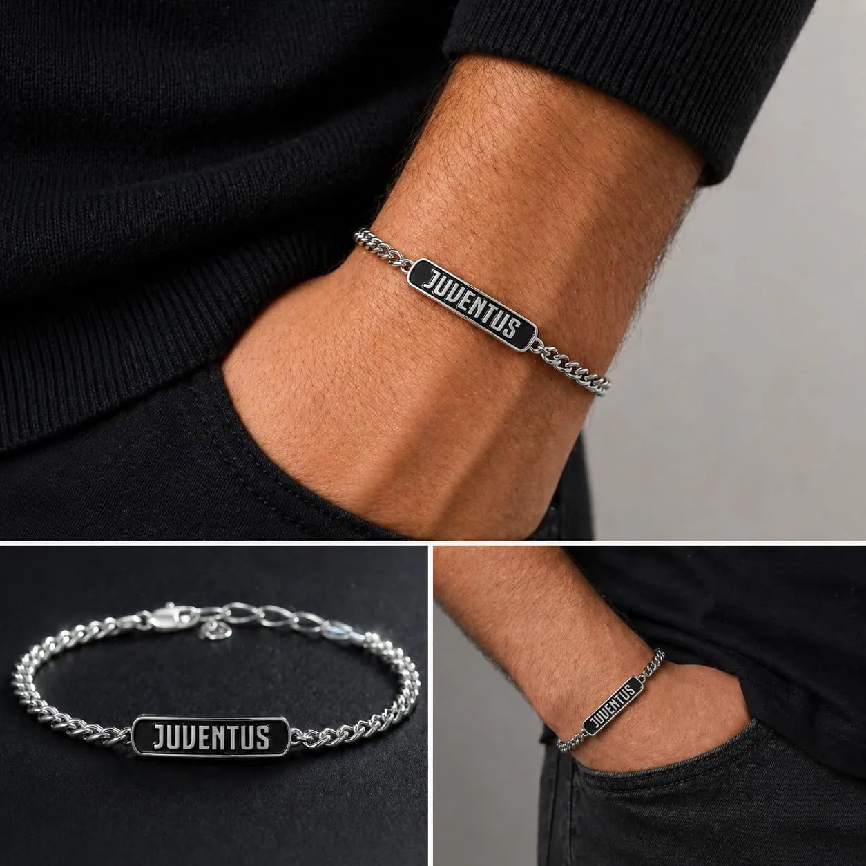 Clondo Bracciale Juventus in Acciaio Black Plate Logo - immagine 2