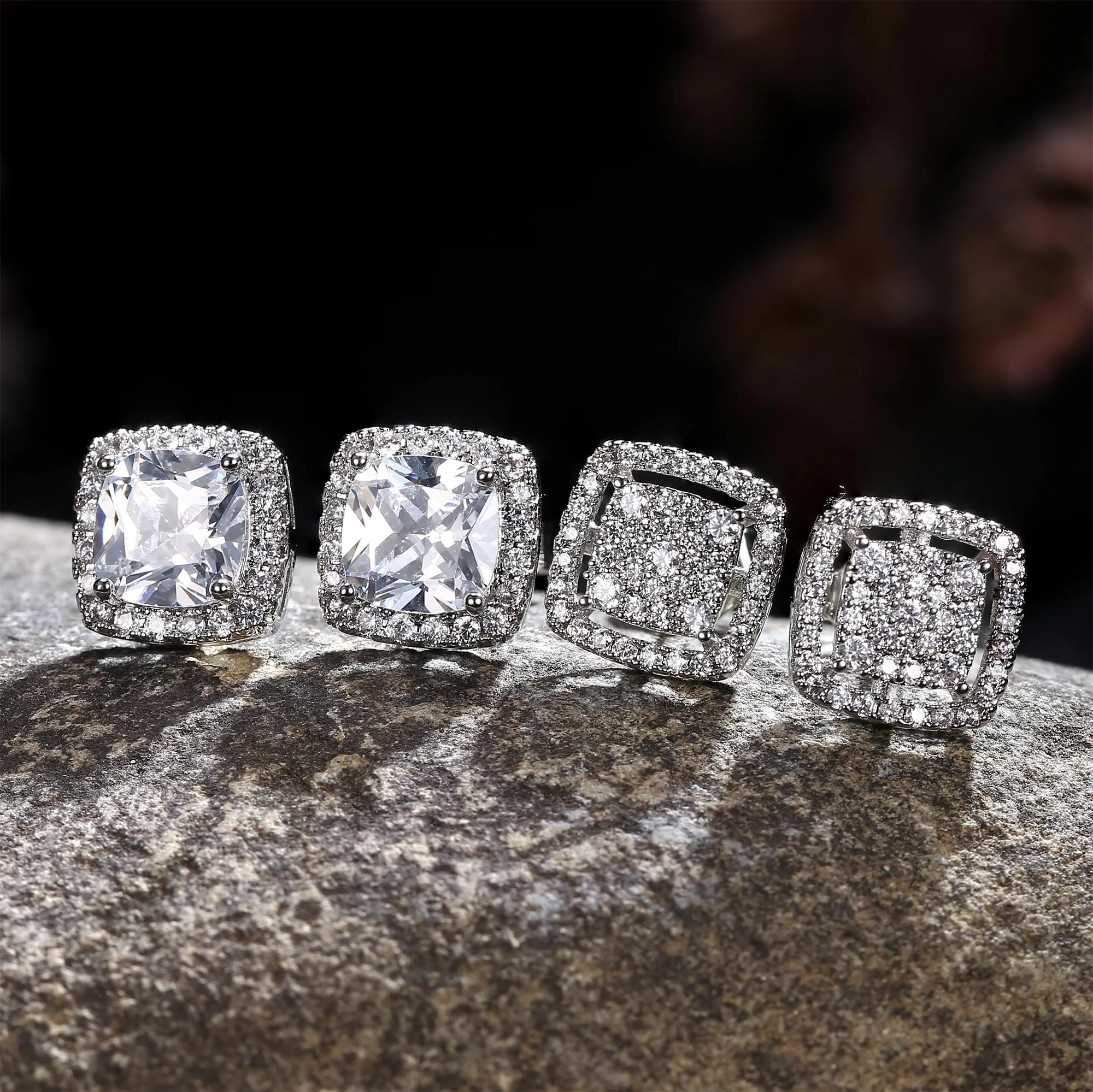 Dochais Set di 2 Paia di Orecchini in Argento 925 Placcato Oro 14K con Zirconi Cubici Rotondi e Quadrati per Donna e Uomo - immagine 6