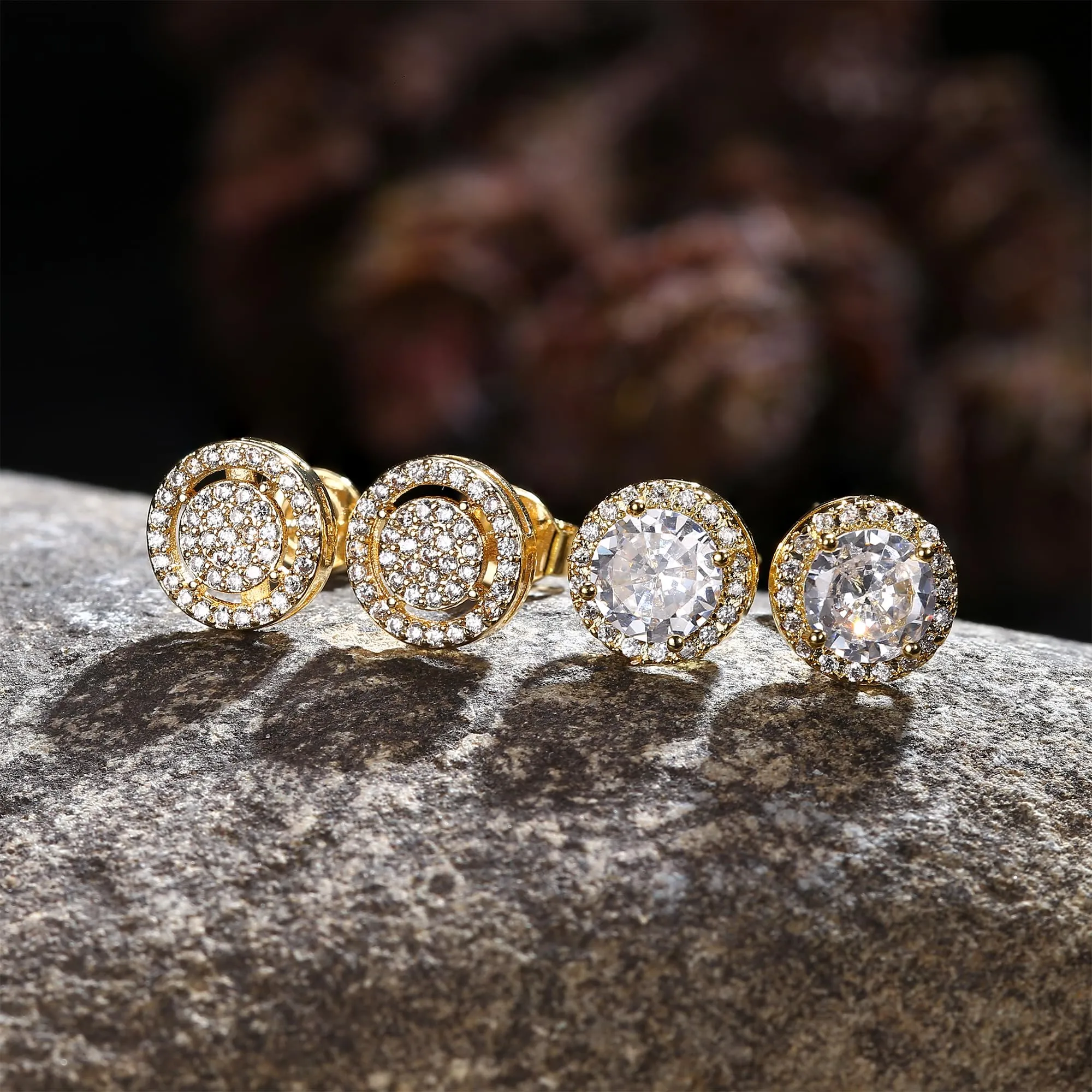 Dochais 2 Paia di orecchini Argento 925 Placcato Oro 14K con Zirconi Cubici Rotondi e Quadrati per Donna e Uomo - immagine 6