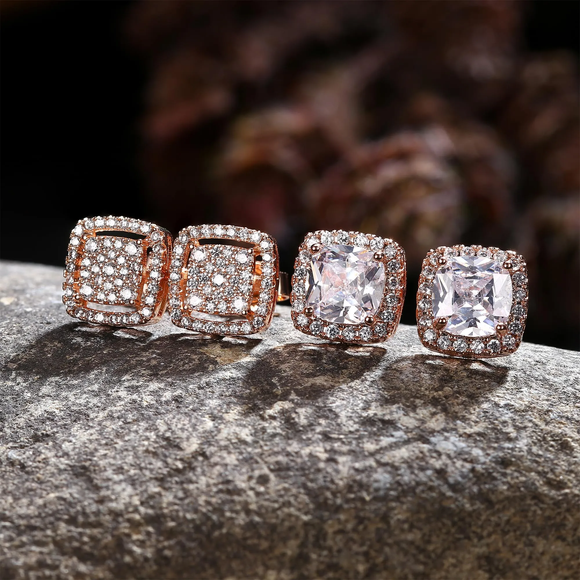 Dochais 2 Paia di orecchini in Argento 925 Placcato Oro 14K con Zirconi Cubici rotondi e quadrati per donna e uomo - immagine 6