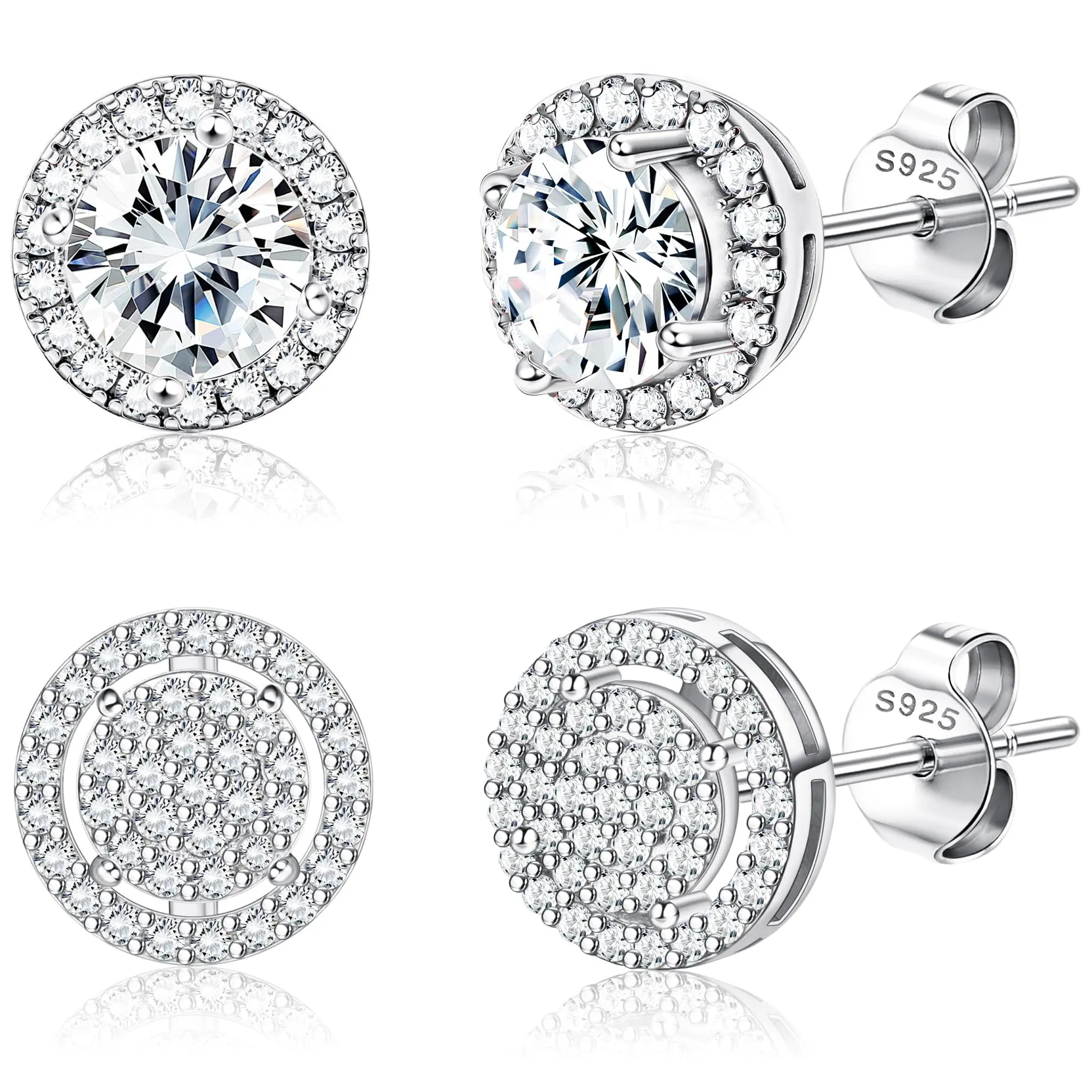 Dochais Set di 2 Paia di Orecchini in Argento 925 Placcato Oro 14K con Zirconi Cubici Rotondi e Quadrati per Donna e Uomo - immagine 1