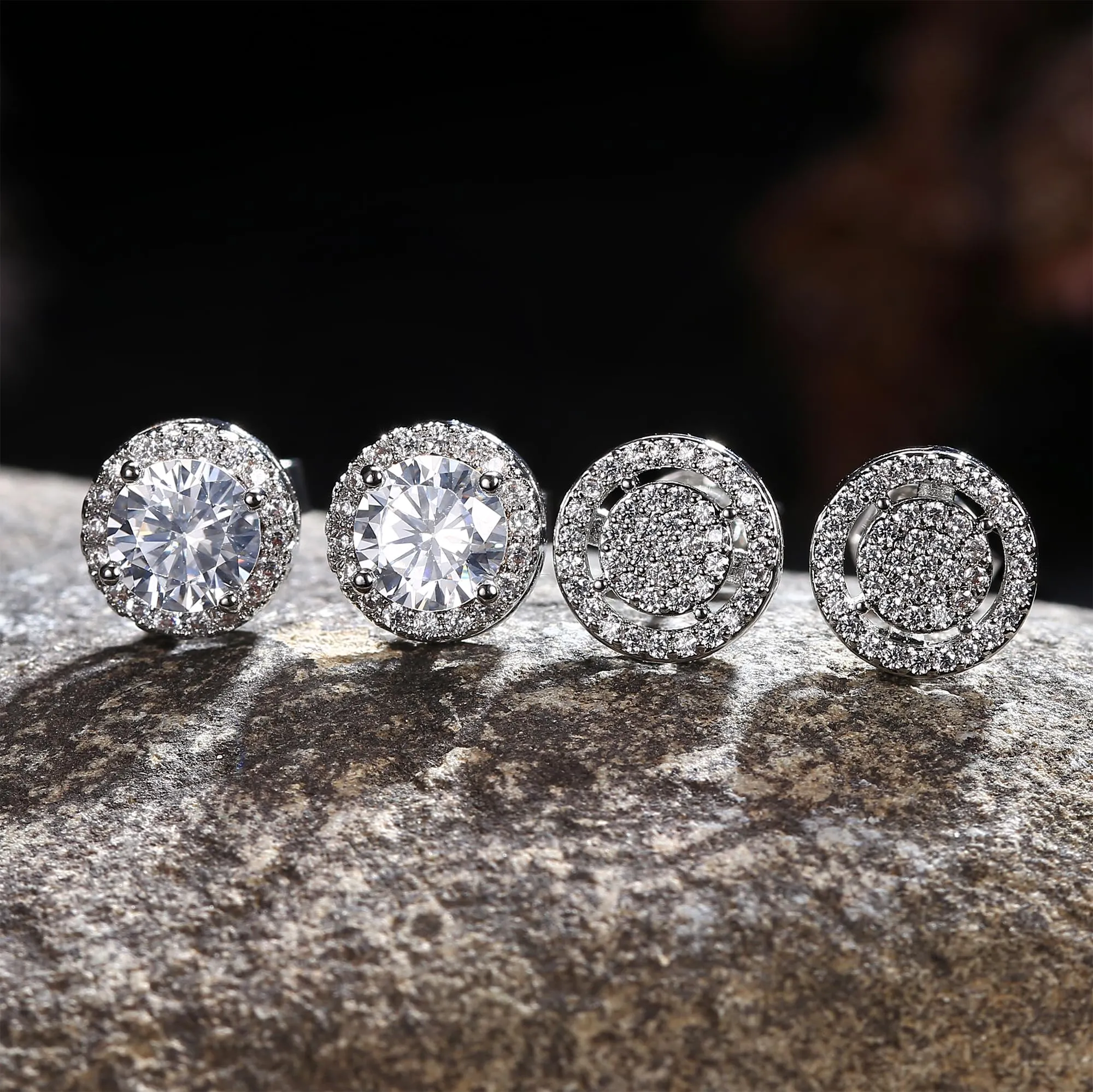 Dochais Set di 2 Paia di Orecchini in Argento 925 Placcato Oro 14K con Zirconi Cubici Rotondi e Quadrati per Donna e Uomo - immagine 6