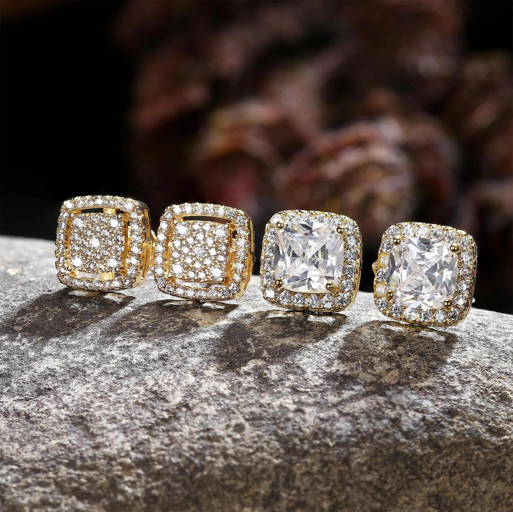 Dochais 2 Paia di Orecchini in Argento 925 Placcato Oro 14K con Zirconi Cubici Rotondi e Quadrati per Donna e Uomo - immagine 6