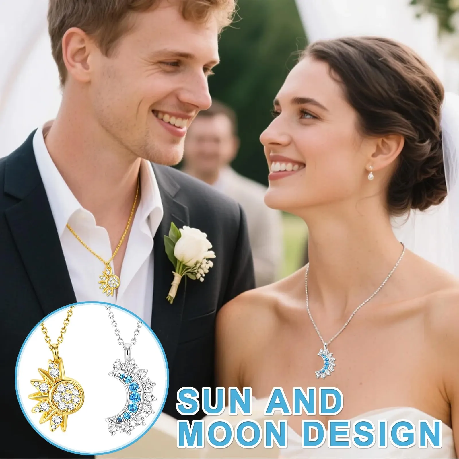 LEIIERUY Partnerketten aus Edelstahl mit Sonne & Mond Design und Edelstein-Anhänger - immagine 4
