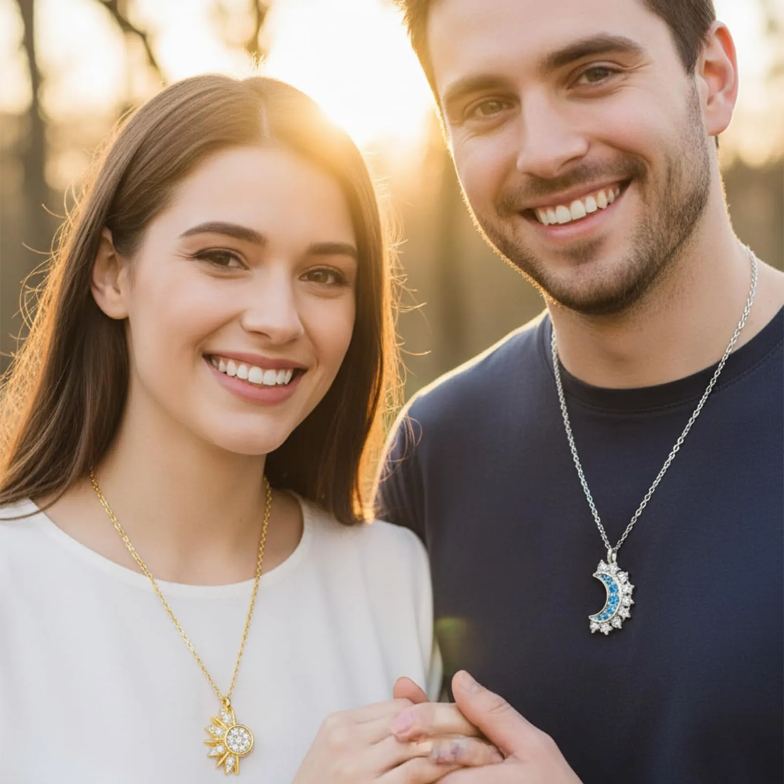 LEIIERUY Partnerketten aus Edelstahl mit Sonne & Mond Design und Edelstein-Anhänger - immagine 5