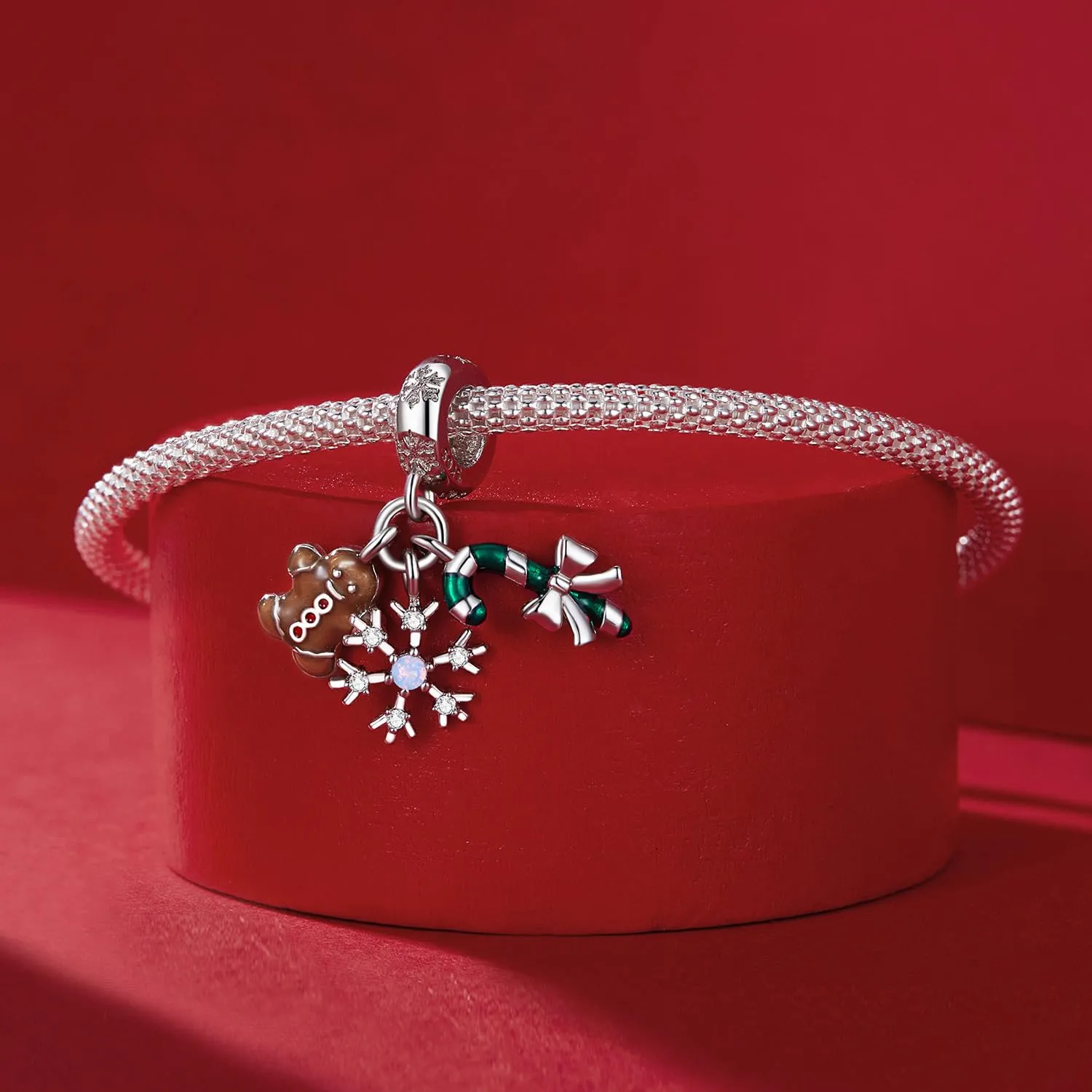 NINGAN Charm di Natale in Argento 925 con Babbo Natale, Fiocchi di Neve, Albero di Natale e Zirconia Cubica - immagine 3