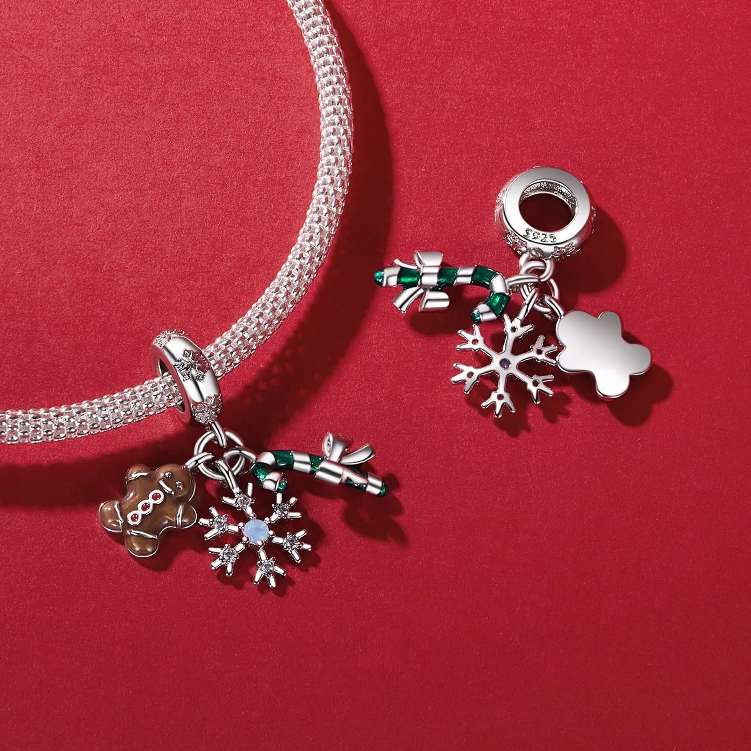 NINGAN Charm di Natale in Argento 925 con Babbo Natale, Fiocchi di Neve, Albero di Natale e Zirconia Cubica - immagine 4