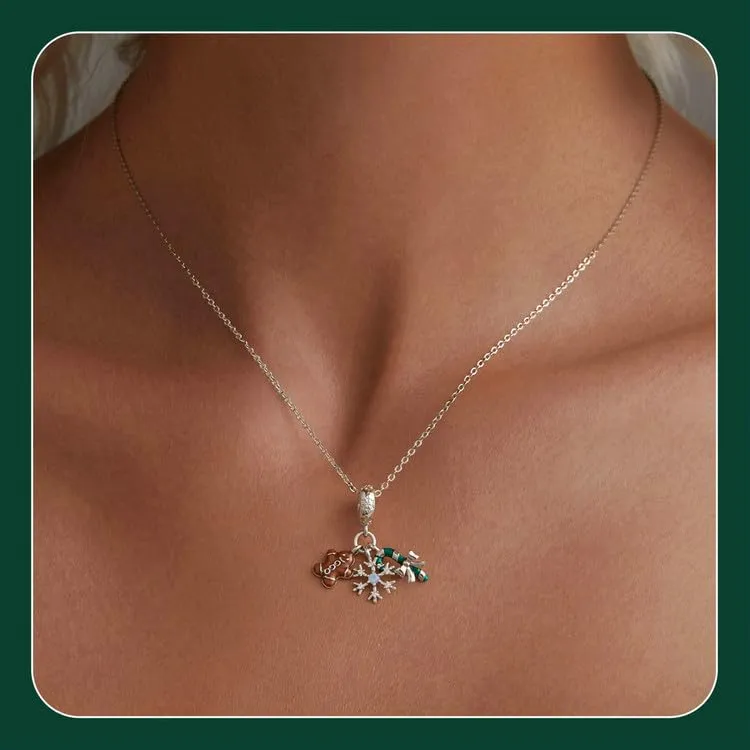 NINGAN Charm di Natale in Argento 925 con Babbo Natale, Fiocchi di Neve, Albero di Natale e Zirconia Cubica - immagine 6
