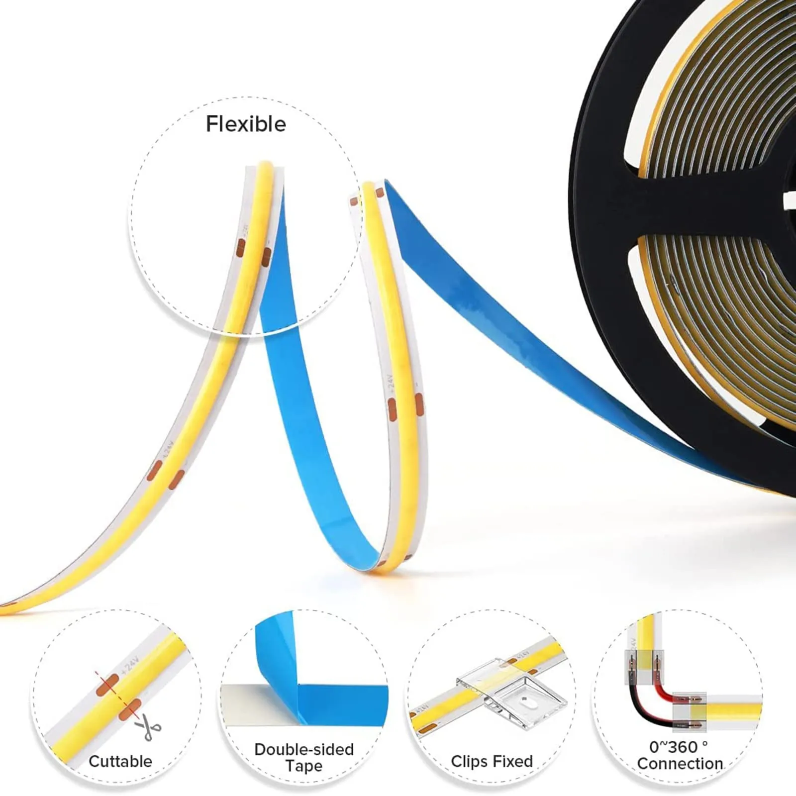 BTF-LIGHTING FCOB COB LED Strip 24V Cool White 6000K 5M 336LEDs/m 8mm - immagine 4