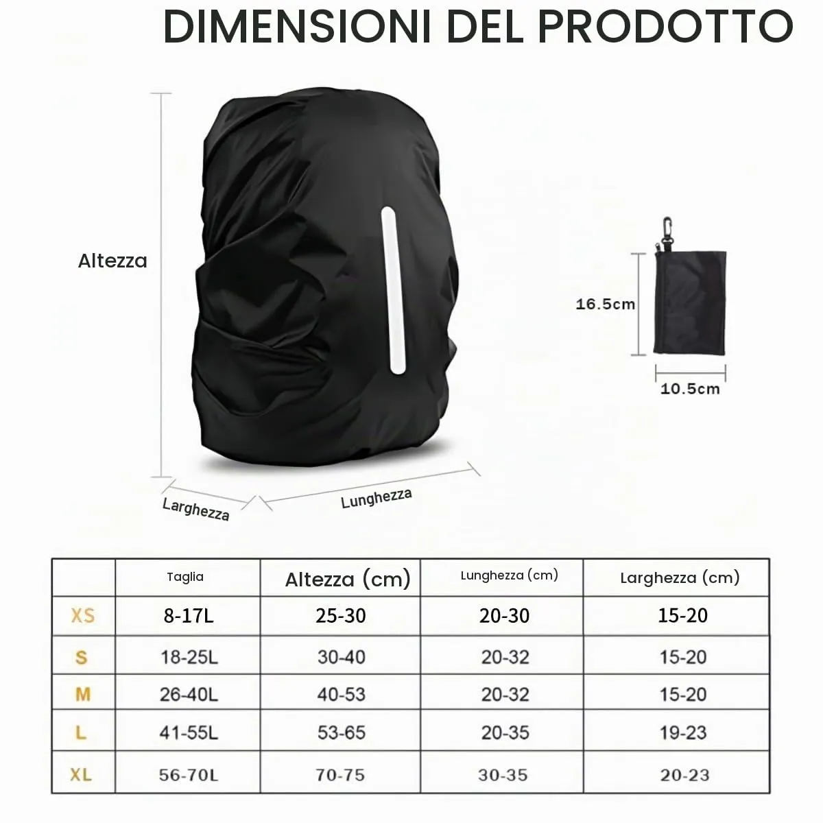 GUKOY Copertura Impermeabile per Zaino con Cinghia Riflettente, Nero, S (18-25L) - immagine 5