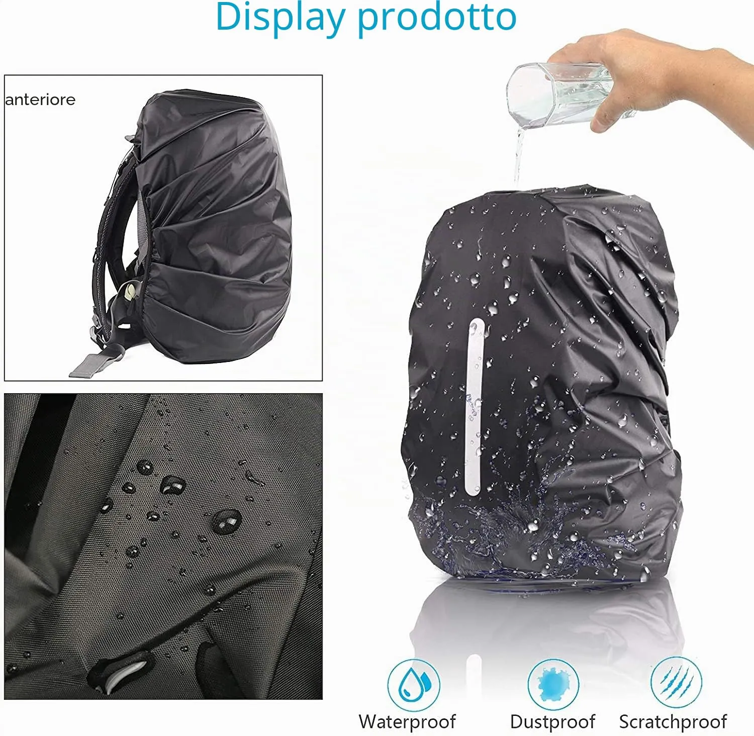 GUKOY Copertura impermeabile per zaino con fibbia riflettente, Nero, L (41-55L) - immagine 2